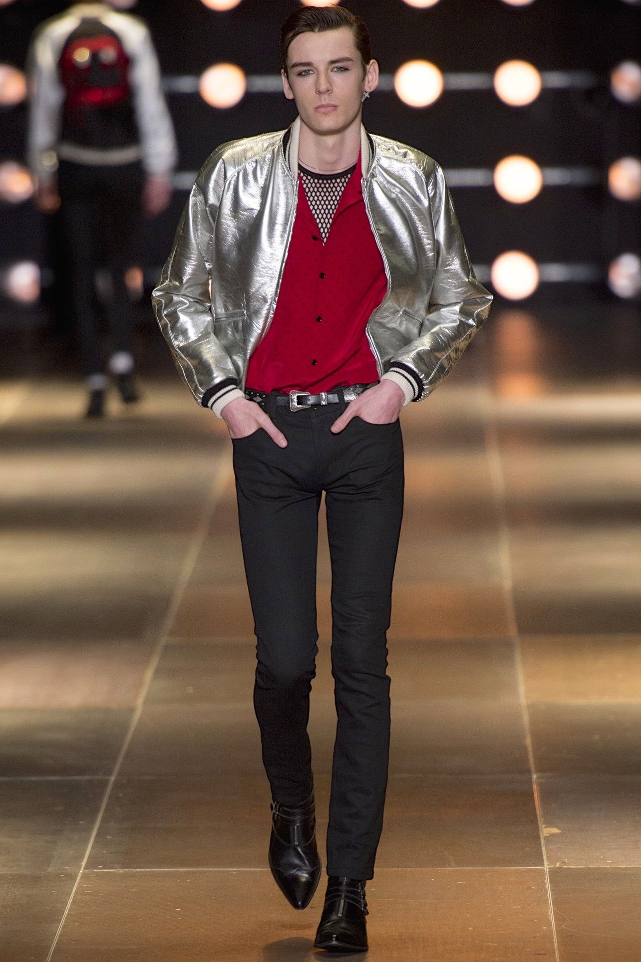 Hedi Slimane × Saint Laurent Paris RARE SS14 ROCKABILLY TRIANGLE PRINT REQUIN COLLAR SILK SHIRT Size US M / EU 48-50 / 2 - 15 Thumbnail