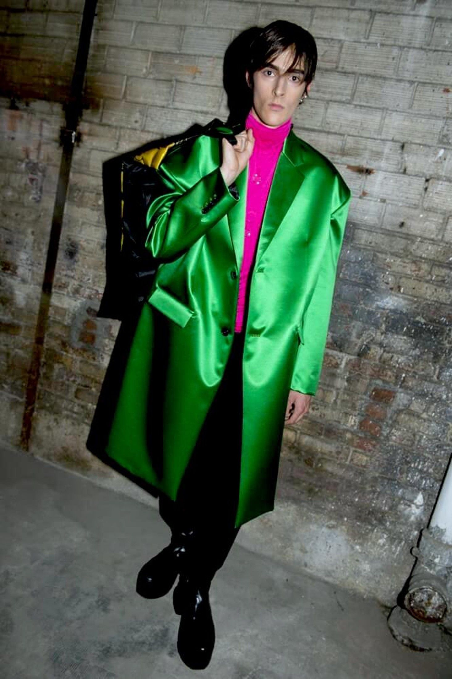 Raf Simons HOLY GRAIL EMERALD GREEN DUCHESS SATIN CHESTERFIELD COAT Size US M / EU 48-50 / 2 - 13 Thumbnail