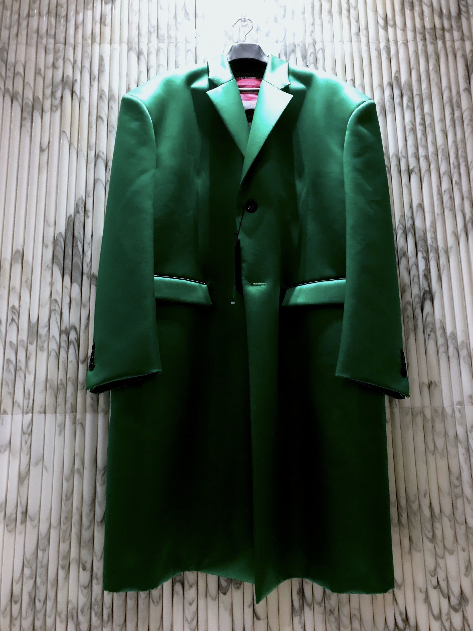 Raf Simons HOLY GRAIL EMERALD GREEN DUCHESS SATIN CHESTERFIELD COAT Size US M / EU 48-50 / 2 - 7 Thumbnail