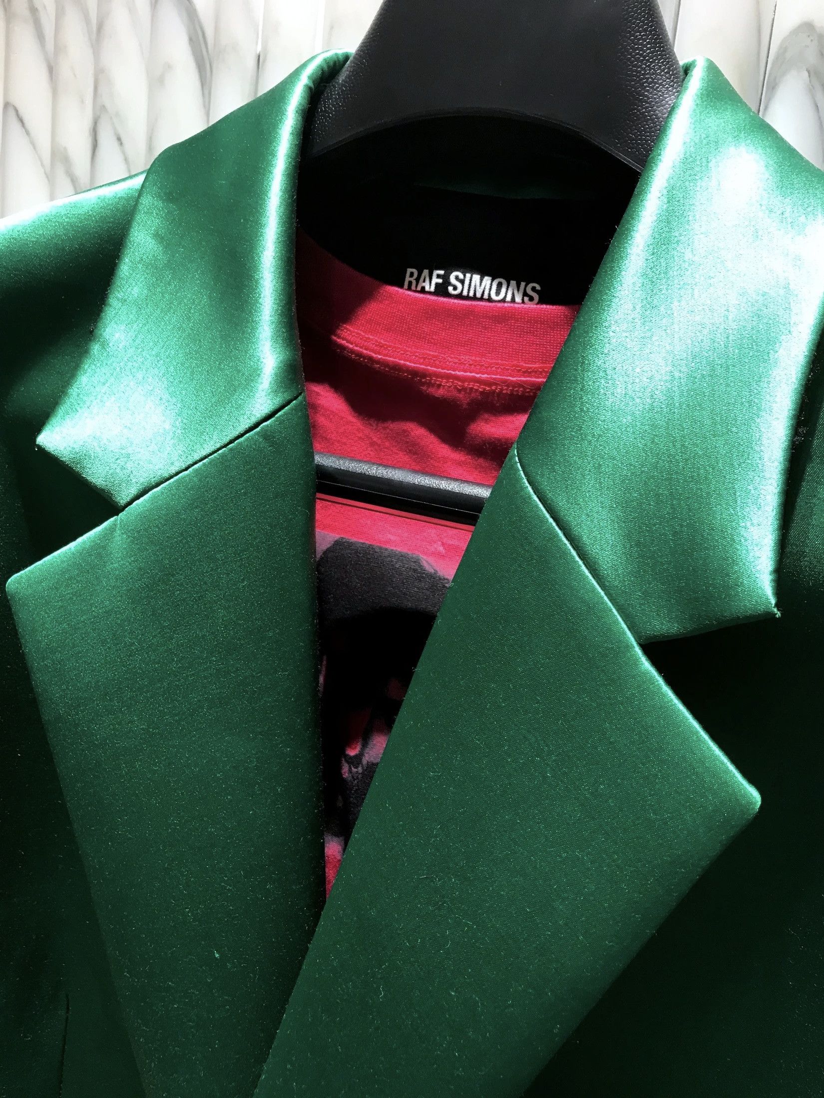 Raf Simons HOLY GRAIL EMERALD GREEN DUCHESS SATIN CHESTERFIELD COAT Size US M / EU 48-50 / 2 - 9 Thumbnail