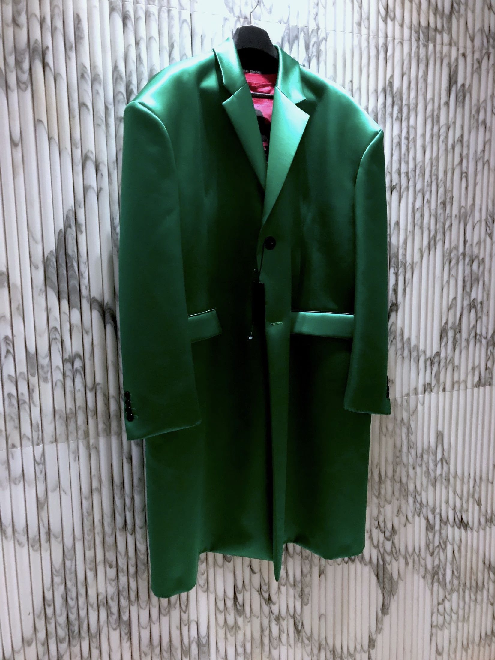 Raf Simons HOLY GRAIL EMERALD GREEN DUCHESS SATIN CHESTERFIELD COAT Size US M / EU 48-50 / 2 - 6 Thumbnail