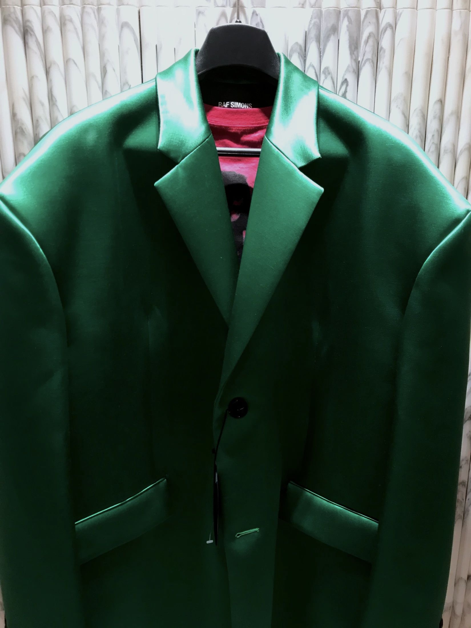 Raf Simons HOLY GRAIL EMERALD GREEN DUCHESS SATIN CHESTERFIELD COAT Size US M / EU 48-50 / 2 - 8 Thumbnail
