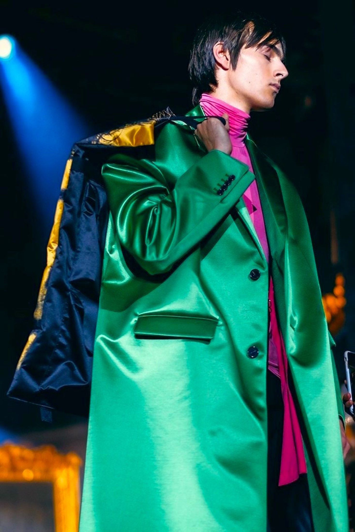 Raf Simons HOLY GRAIL EMERALD GREEN DUCHESS SATIN CHESTERFIELD COAT Size US M / EU 48-50 / 2 - 12 Thumbnail