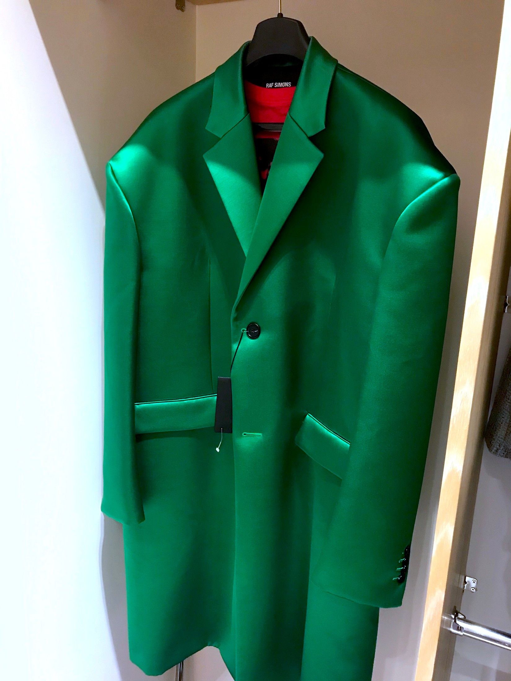 Raf Simons HOLY GRAIL EMERALD GREEN DUCHESS SATIN CHESTERFIELD COAT Size US M / EU 48-50 / 2 - 2 Thumbnail