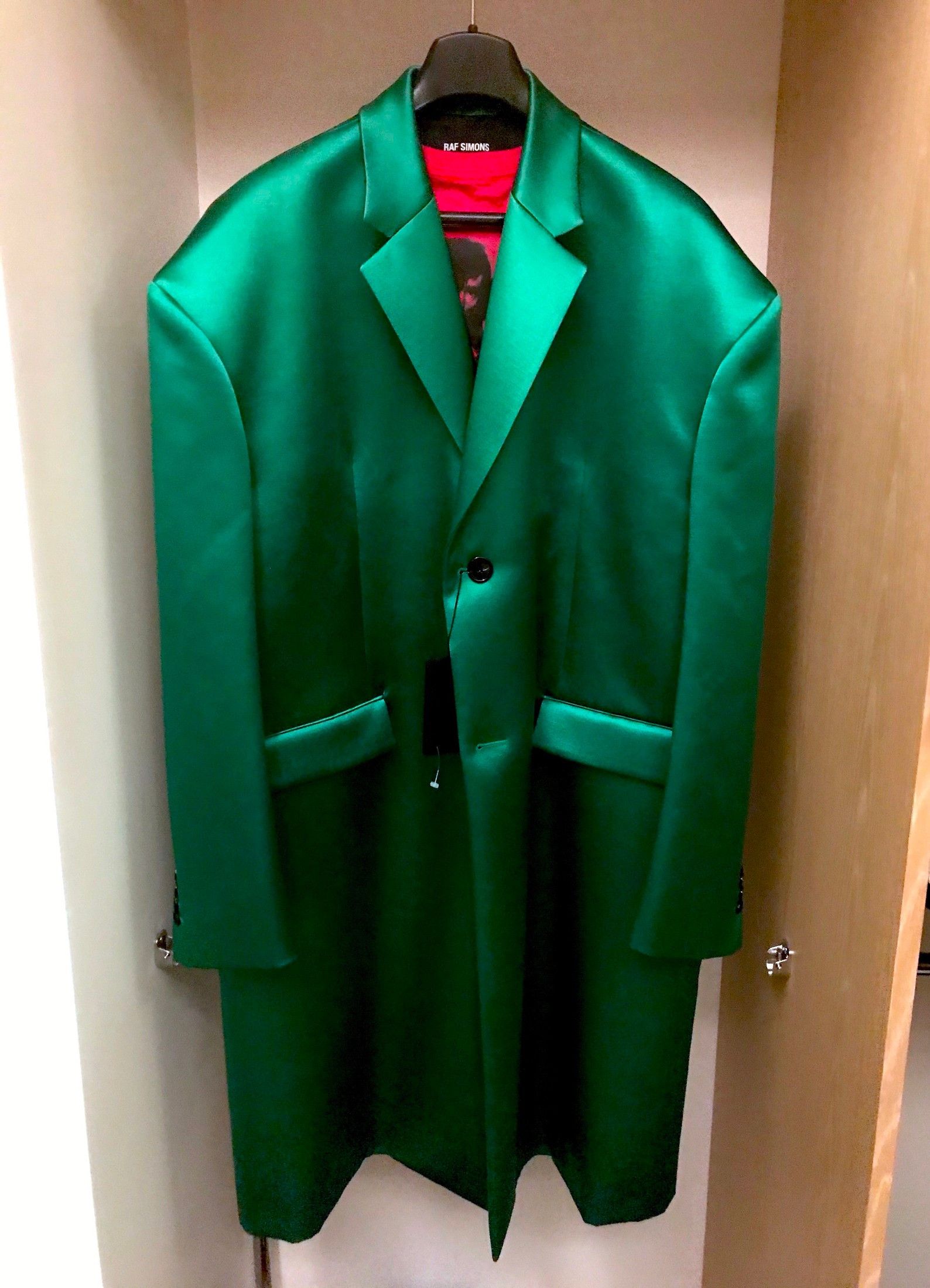 Pre-owned Raf Simons Holy Grail Emerald Green Duchess Satin Chesterfield Coat