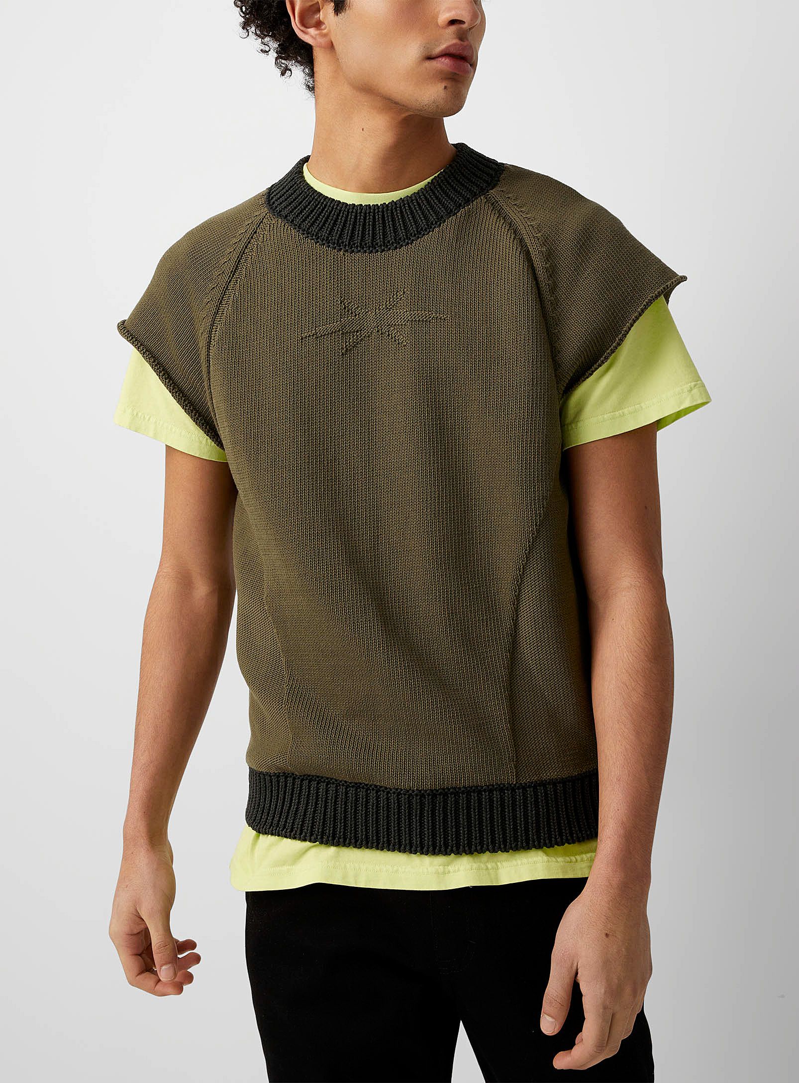 image of Ss22 Phipps Jacquard Logo Sweater Vest L in Khaki, Men's (Size Large)