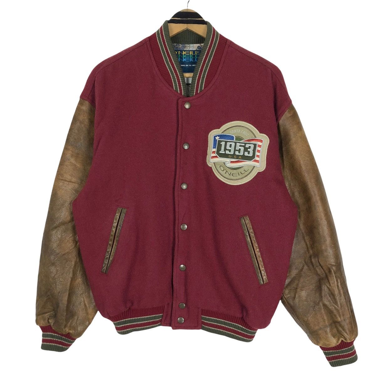 O'Neill Vintage 90s O’neill Wool Leather Varsity Jacket Big Logo Size US XL / EU 56 / 4 - 2 Thumbnail