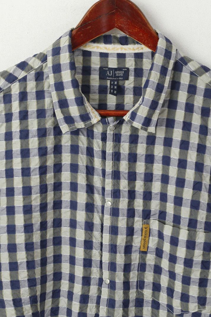 Armani Armani Jeans Men XL (L) Casual Shirt Navy Check Cotton 1195 Size US L / EU 52-54 / 3 - 3 Thumbnail