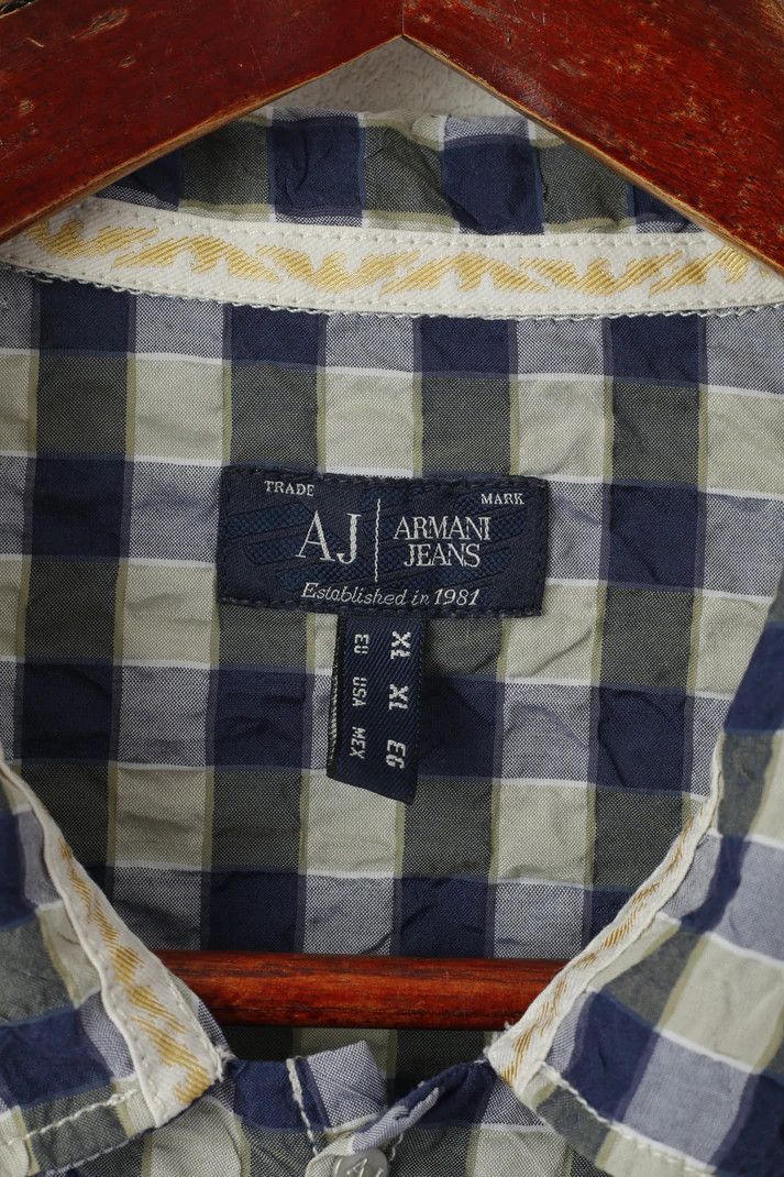 Armani Armani Jeans Men XL (L) Casual Shirt Navy Check Cotton 1195 Size US L / EU 52-54 / 3 - 4 Thumbnail