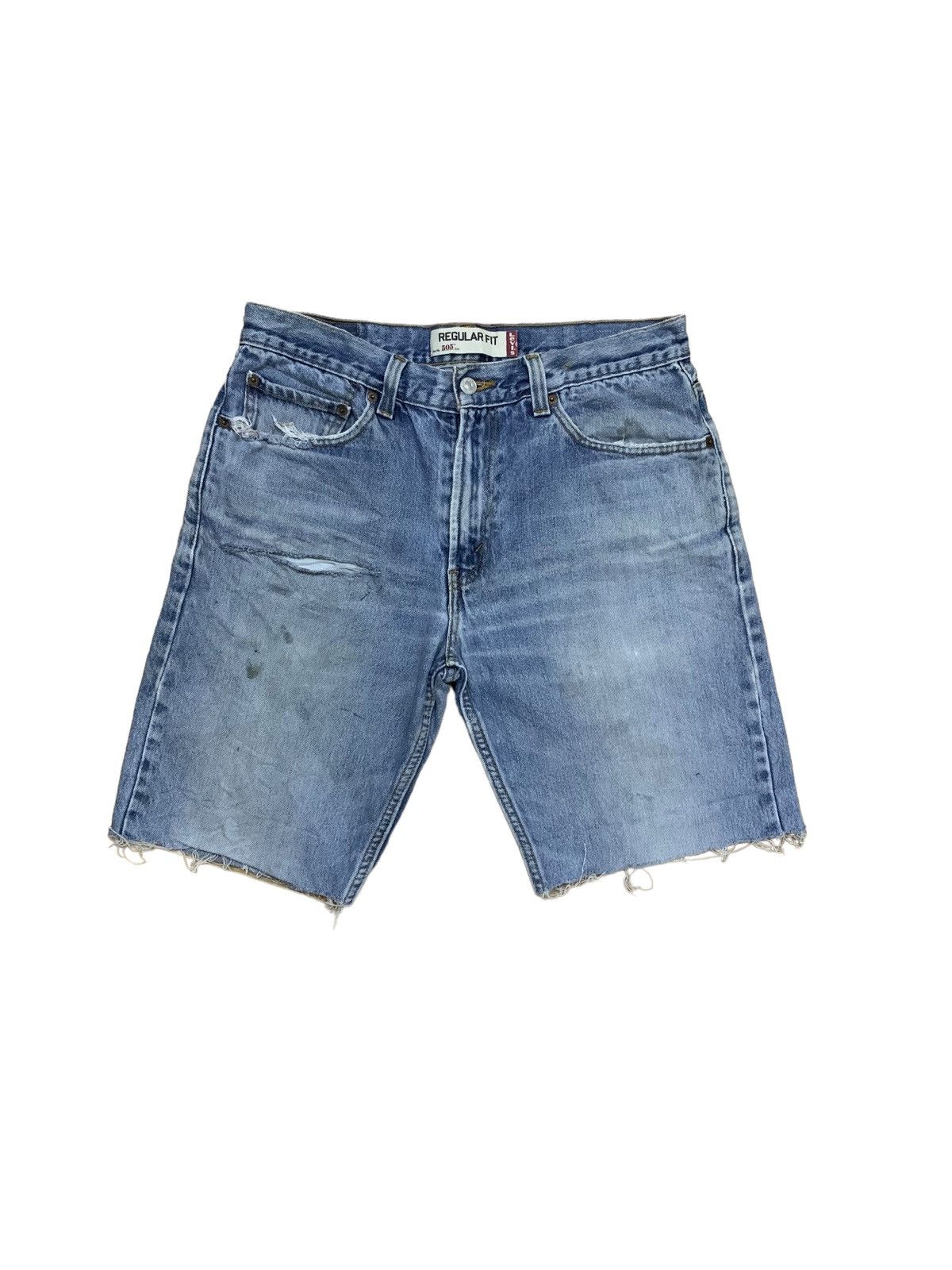 image of Vintage Levis Blue Wash Distressed Short Jeans, Men's (Size 33)