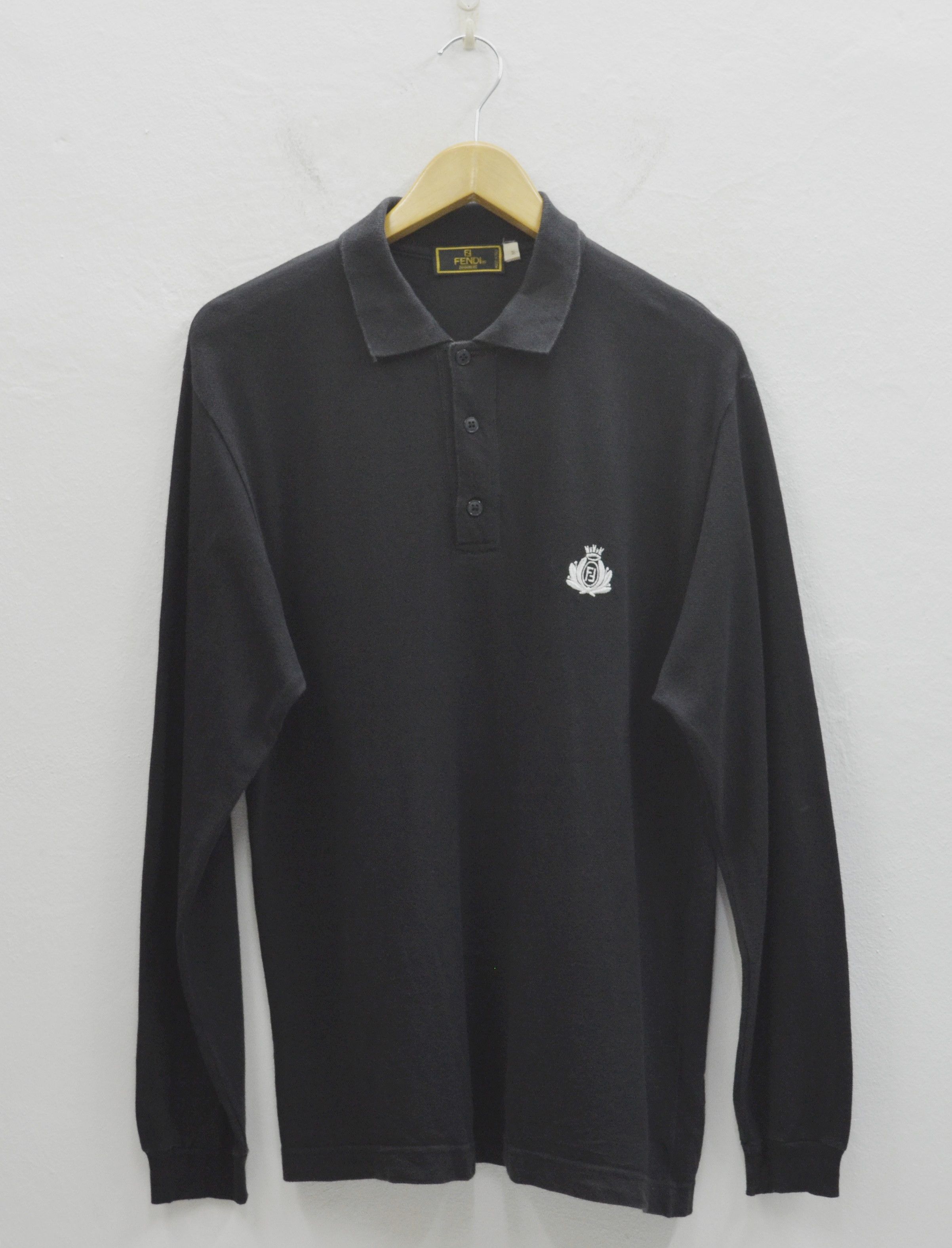 image of Fendi Uomo Made In Italy Black Long Sleeve Polos, Men's (Size Medium)