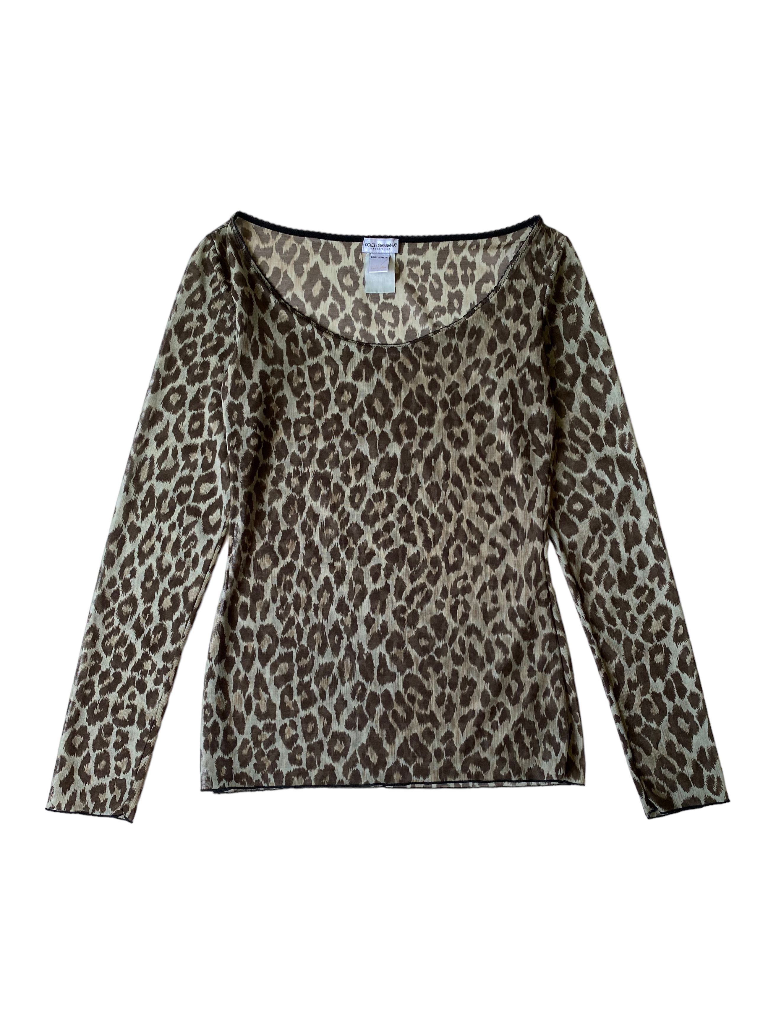 Vintage y2k Dolce & Gabbana Mesh Animal Leopard Print Top