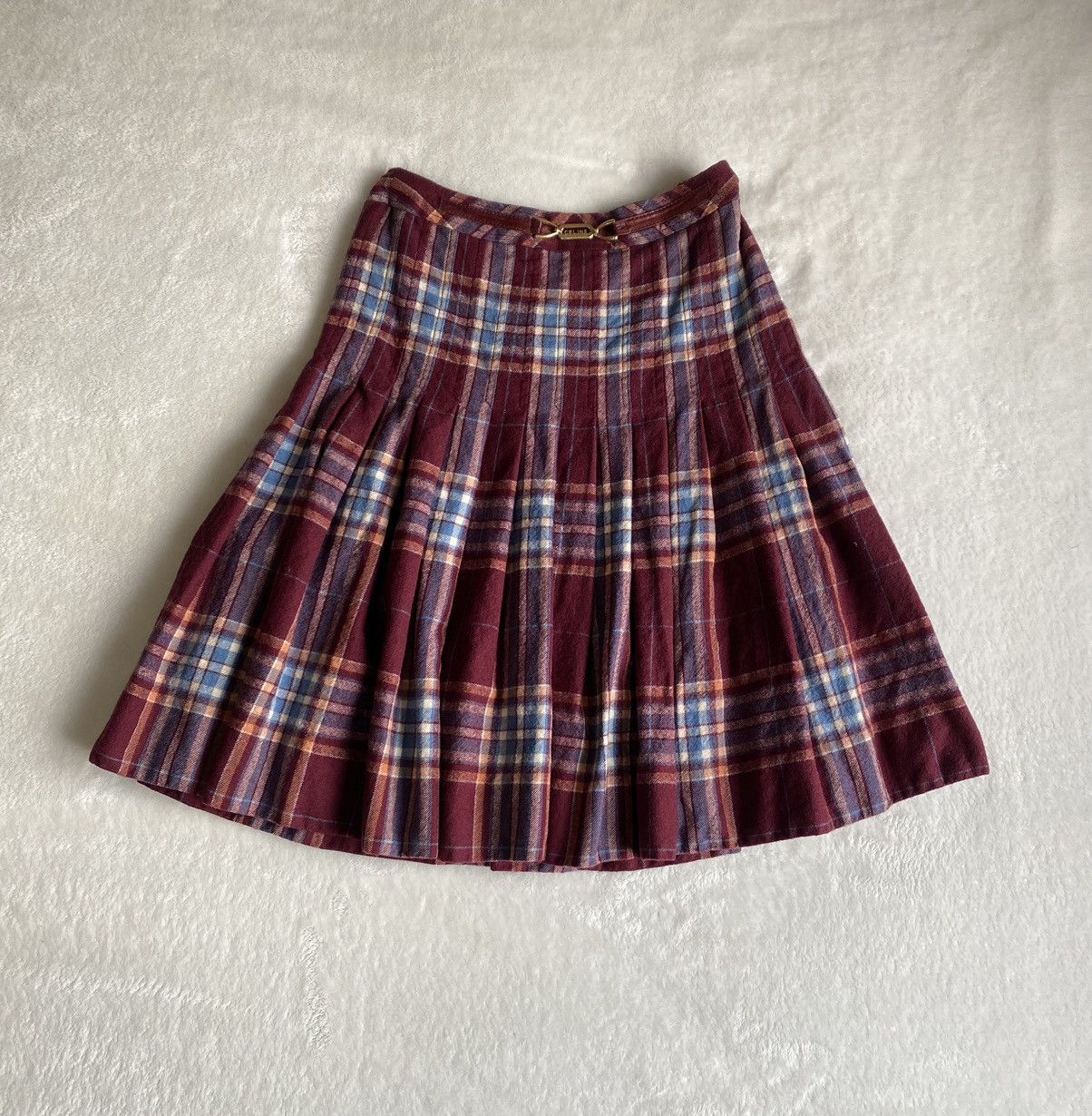 image of Vintage Celine Paris Wool Skirt W Leather Waistband French, Women's (Size Medium)