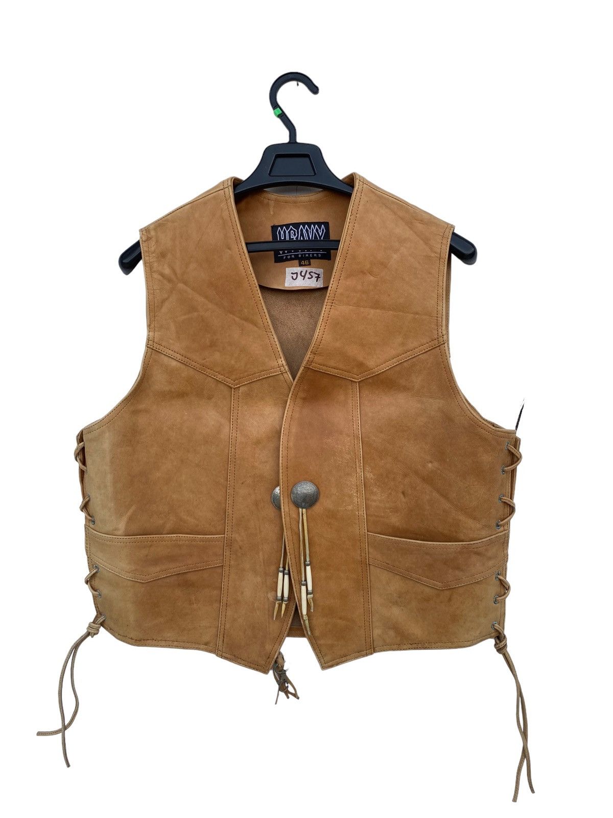 image of Vintage Heavy For Bikers Leather Vest in Brown, Men's (Size Large)