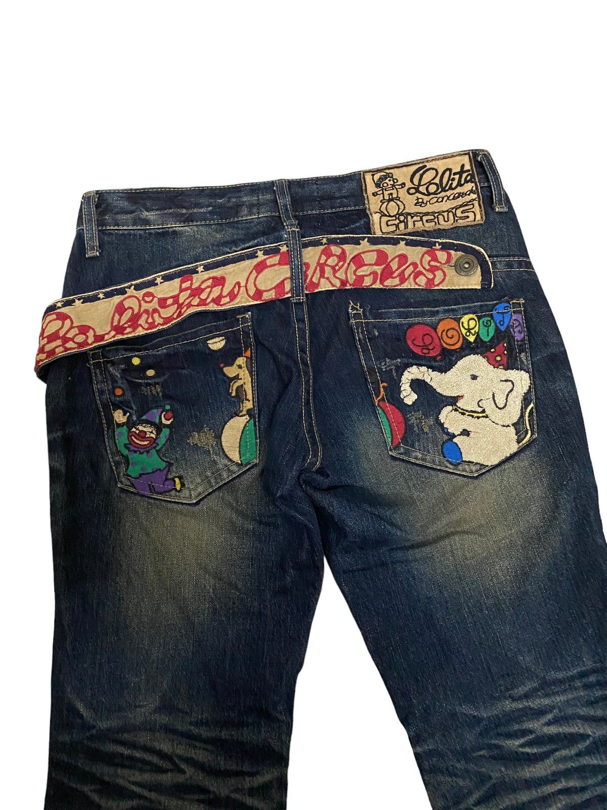 image of Archival Clothing x Distressed Denim Vintage Lolita Circus Bondage Distress Denim Jeans in Blue (Si