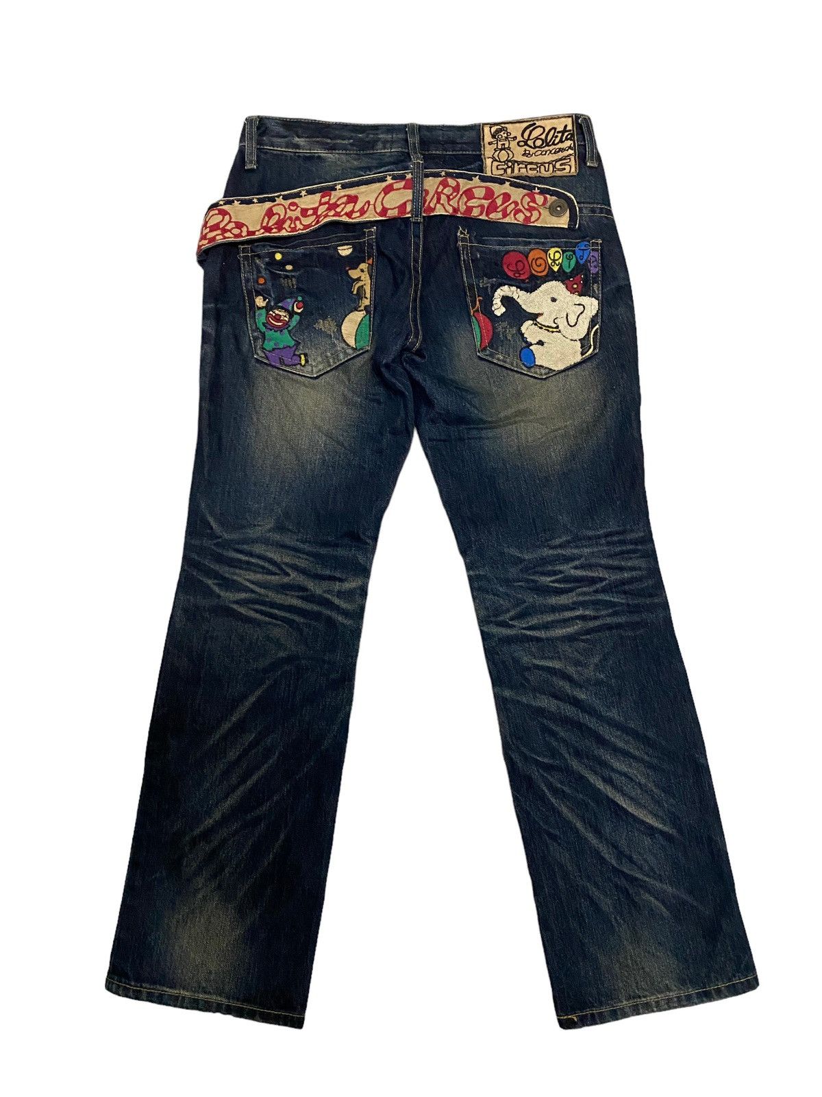 image of Archival Clothing x Distressed Denim Offervintage Lolita Circus Bondage Distress Denim Jeans in Blu