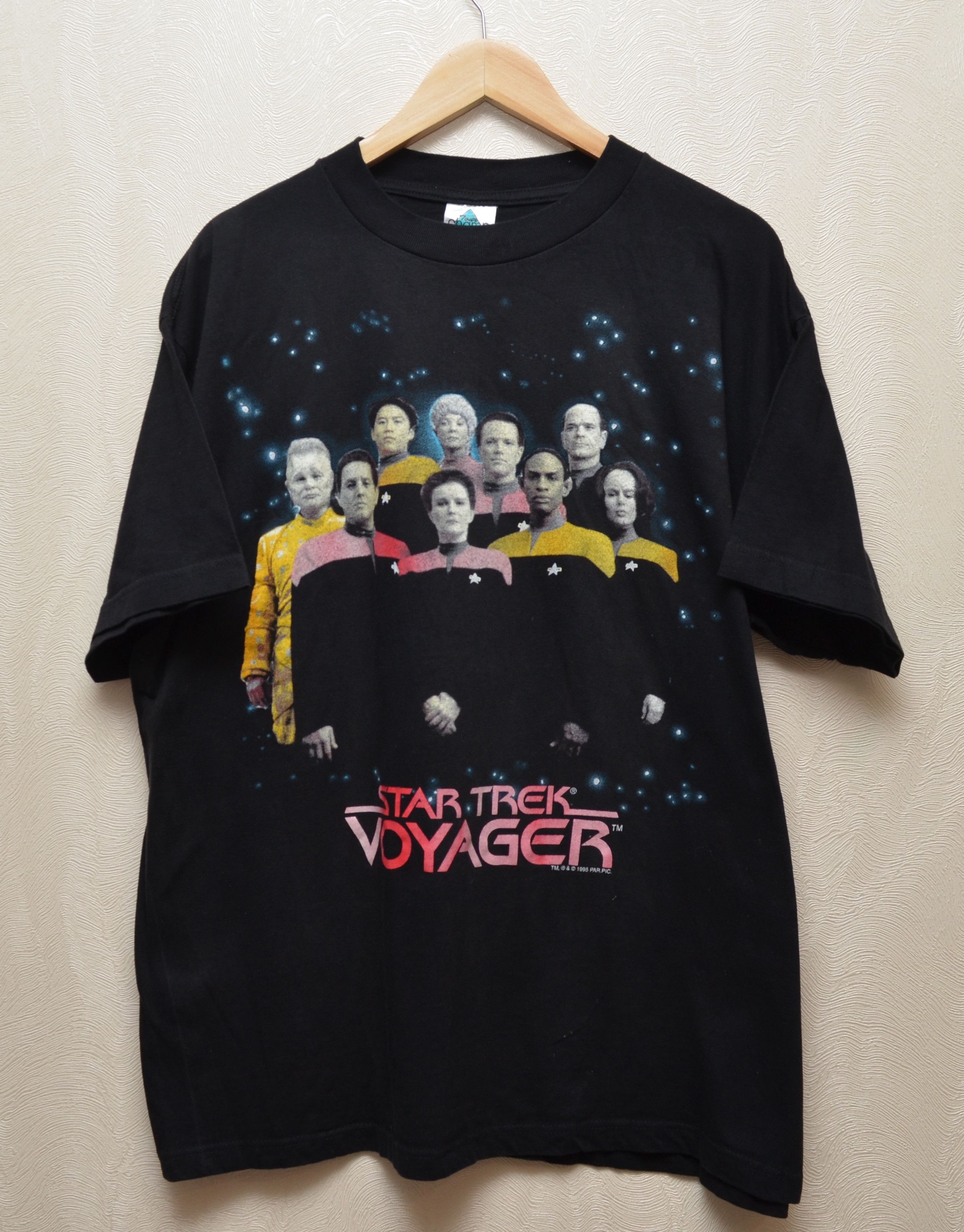 image of Movie x Vintage 1995 Star Trek Voyager T Shirt 90's Y2K in Black, Men's (Size XL)