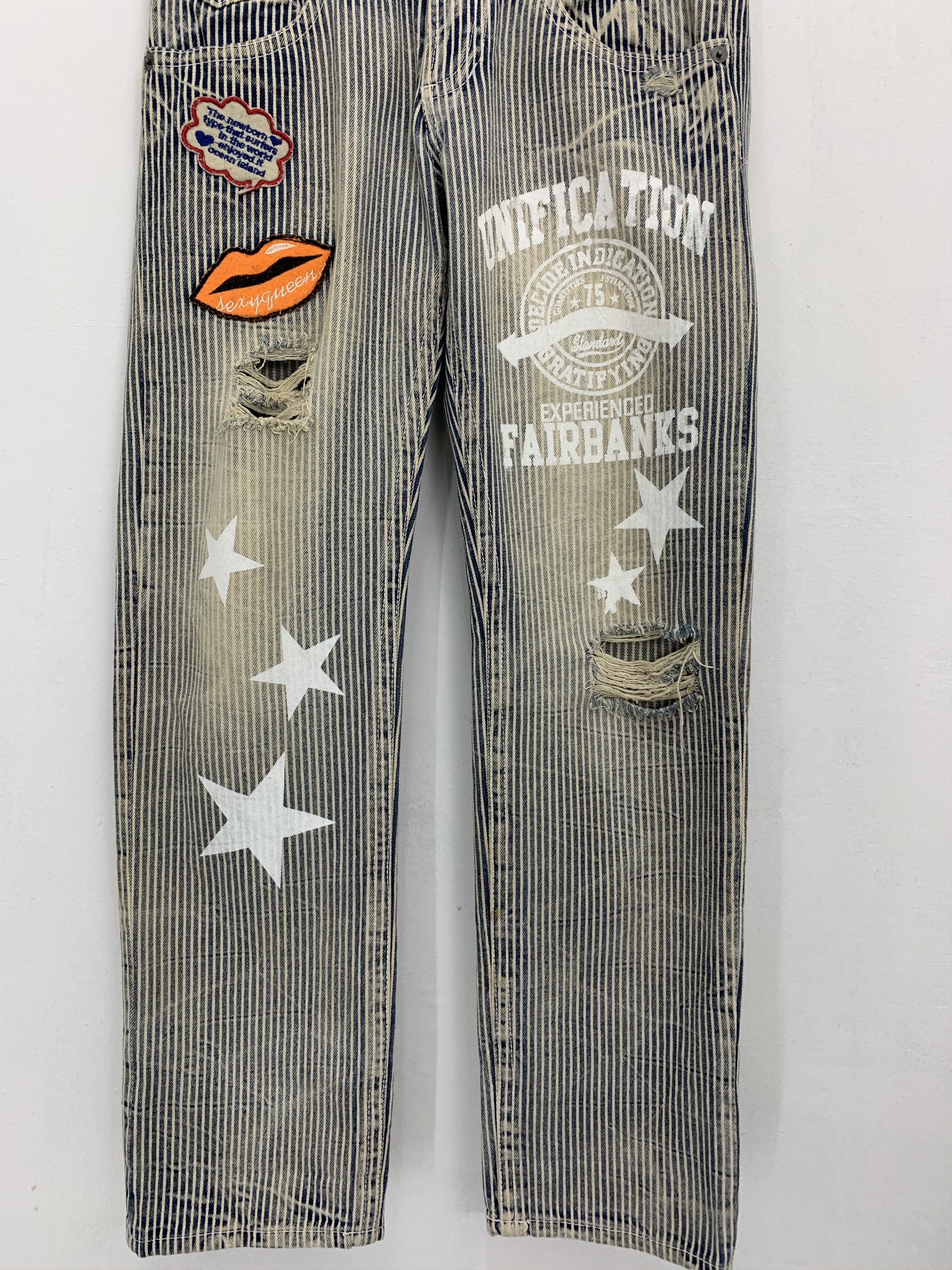 Japanese Brand Custom Patches Pants Distressed Over The Stripe KissXJoker Size US 29 - 5 Thumbnail
