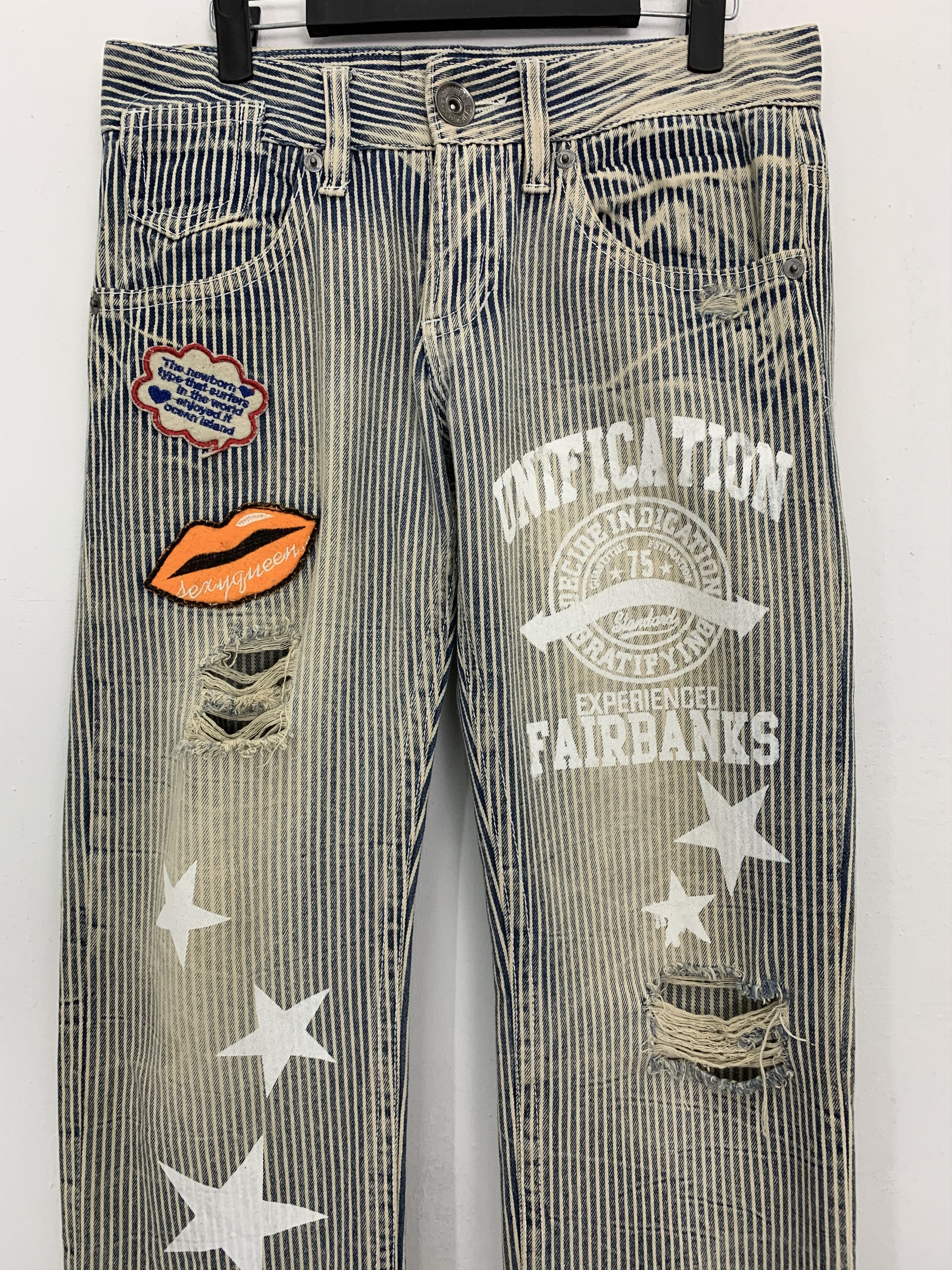 Japanese Brand Custom Patches Pants Distressed Over The Stripe KissXJoker Size US 29 - 3 Thumbnail