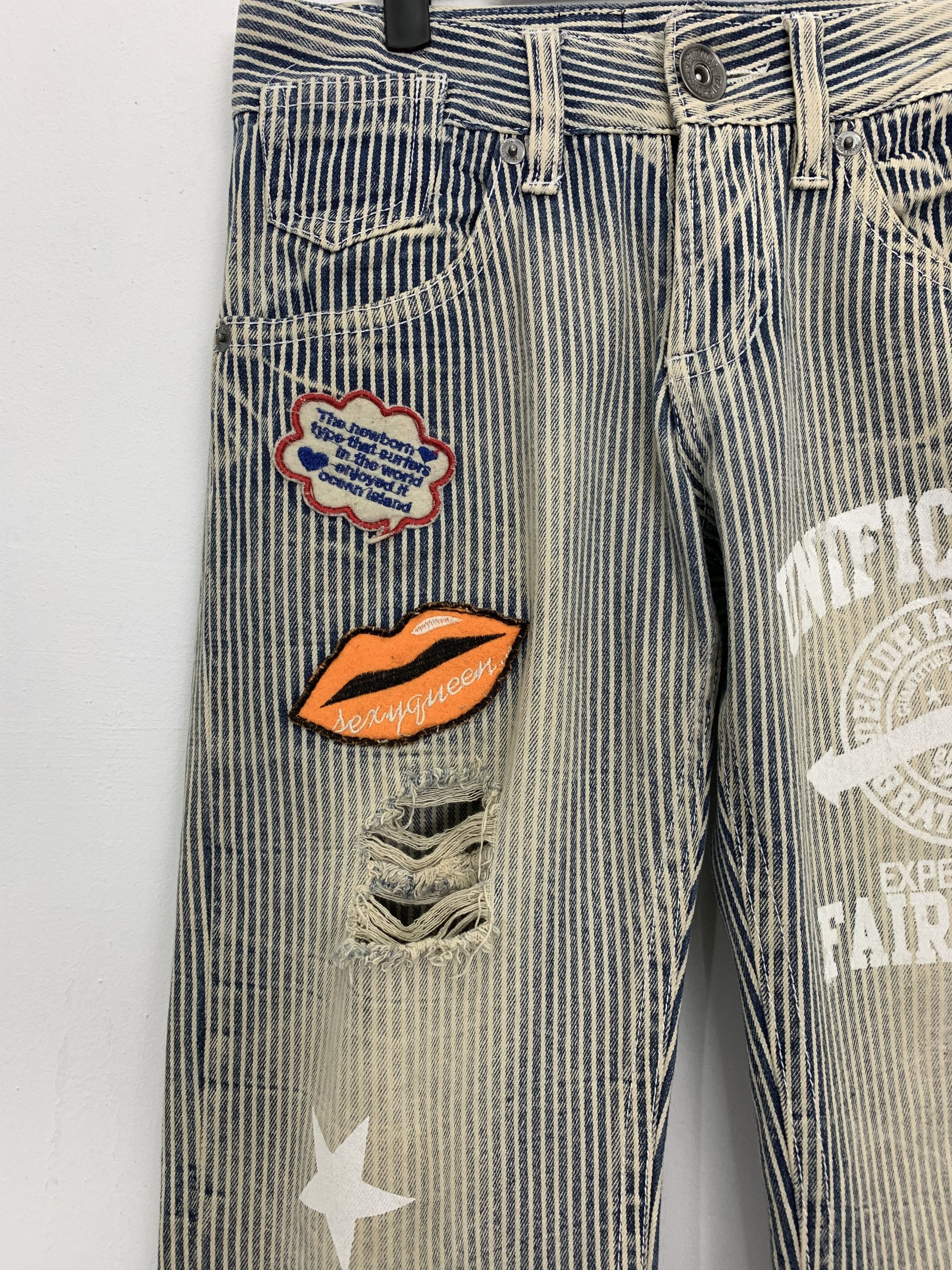 Japanese Brand Custom Patches Pants Distressed Over The Stripe KissXJoker Size US 29 - 4 Thumbnail