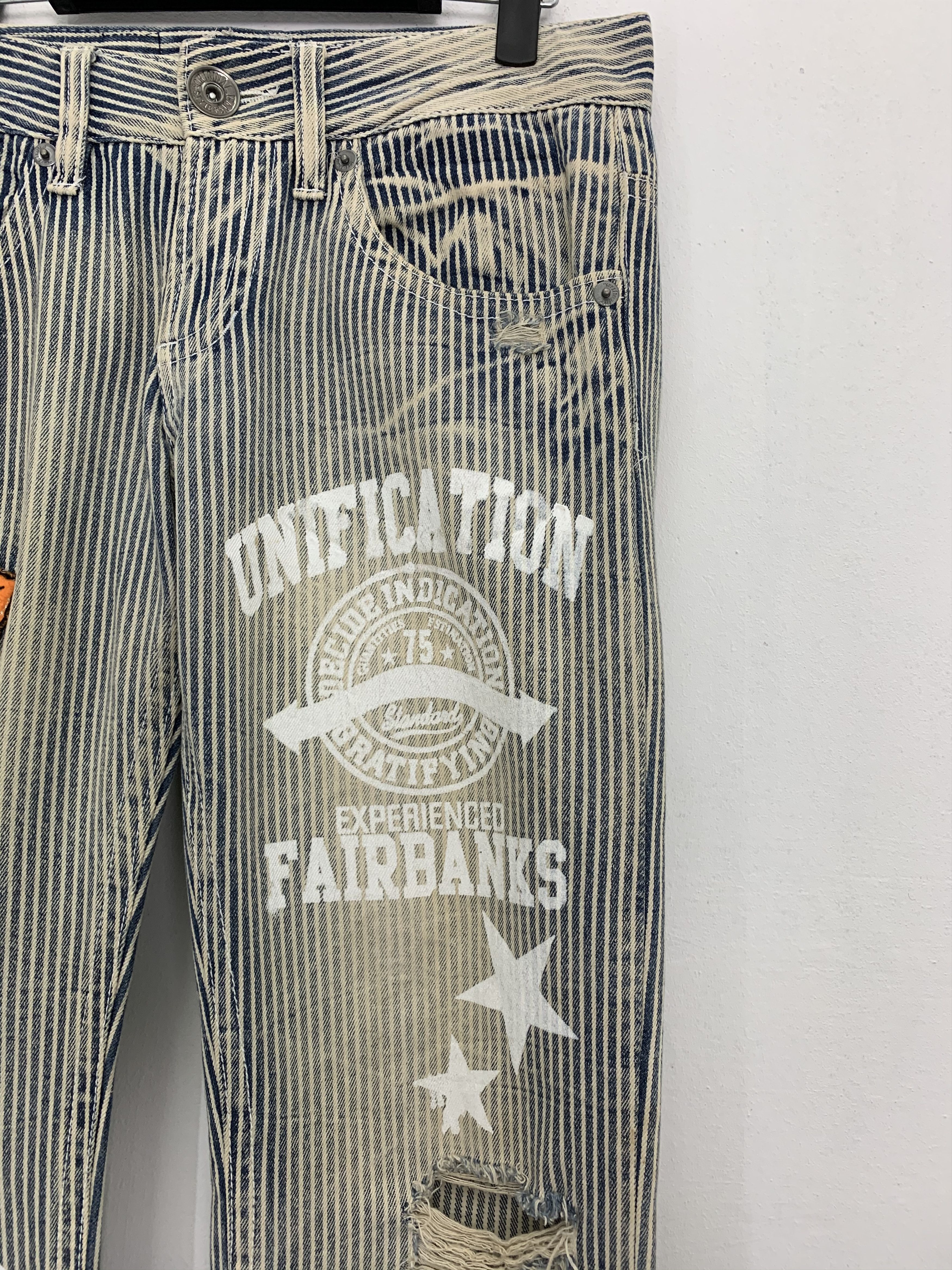 Japanese Brand Custom Patches Pants Distressed Over The Stripe KissXJoker Size US 29 - 7 Thumbnail