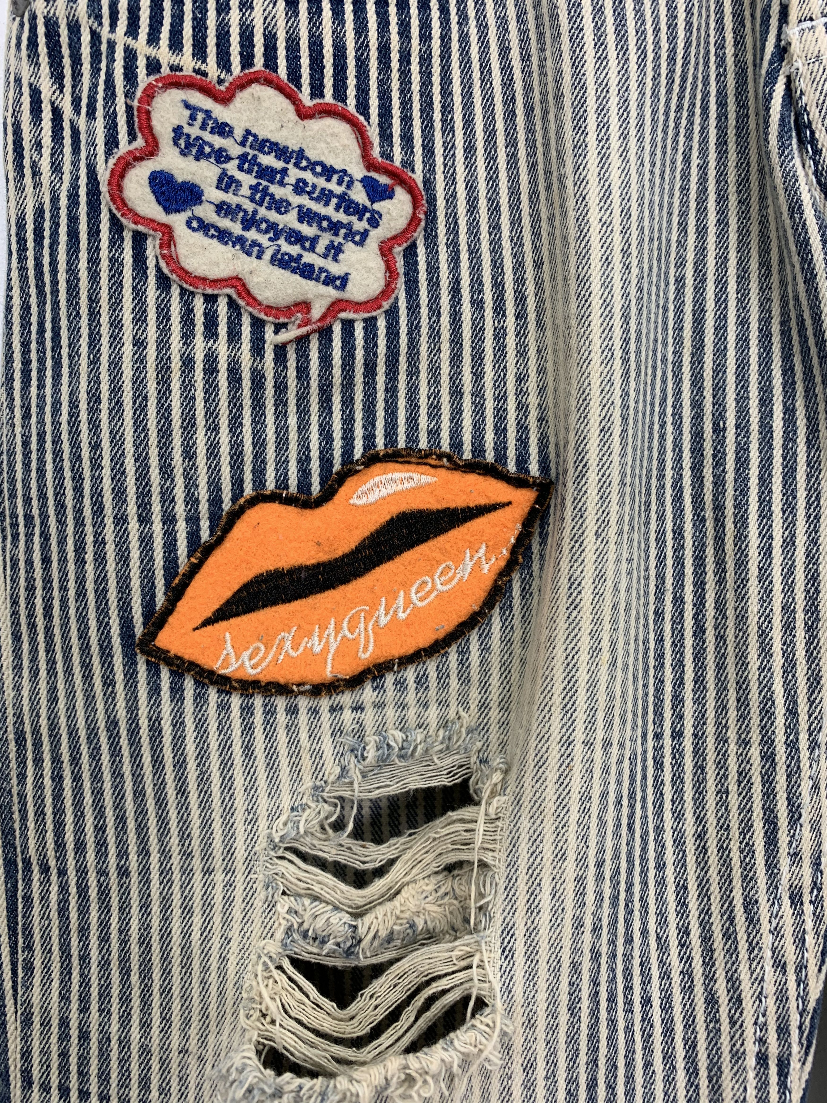 Japanese Brand Custom Patches Pants Distressed Over The Stripe KissXJoker Size US 29 - 8 Thumbnail