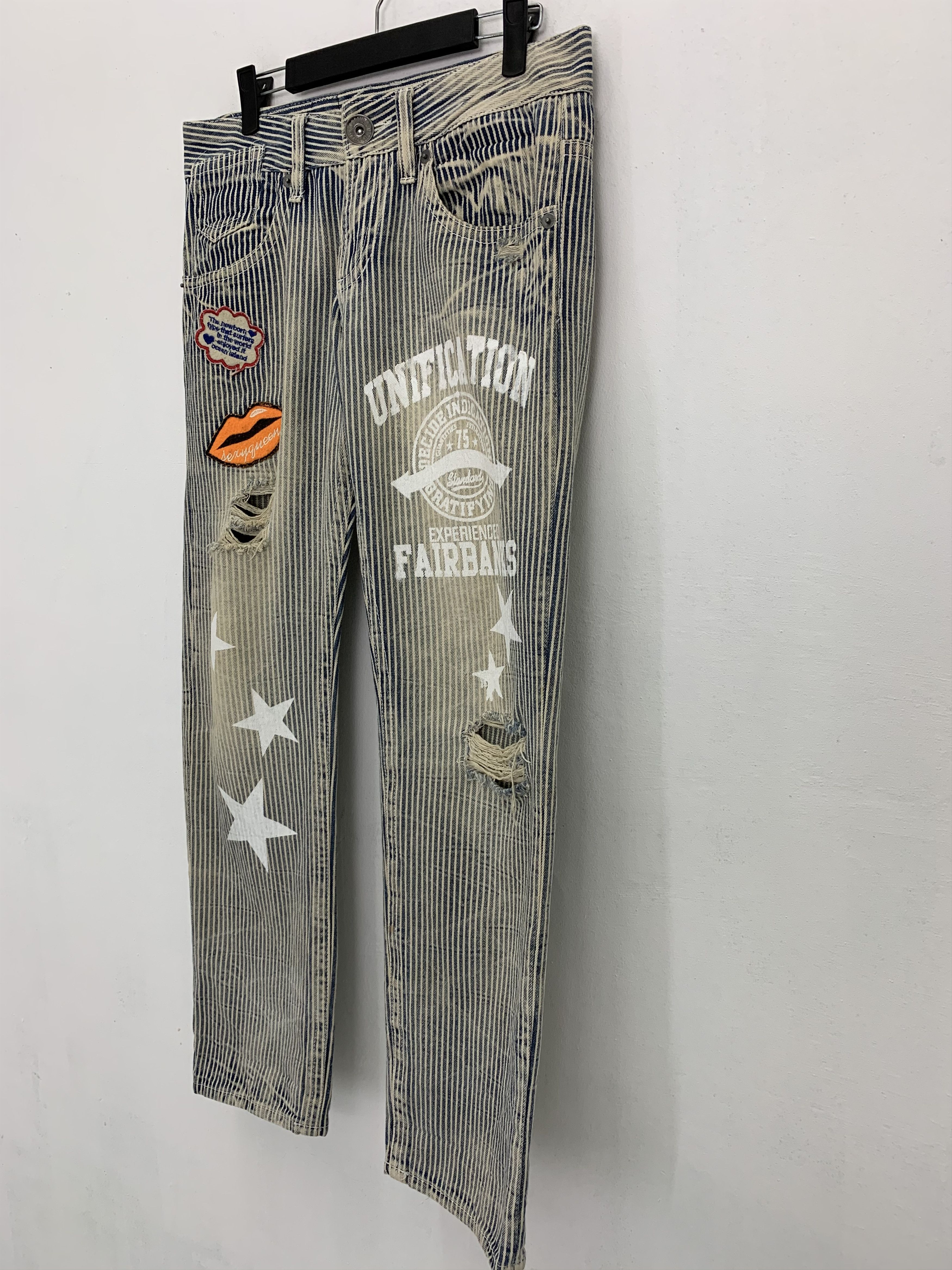 Japanese Brand Custom Patches Pants Distressed Over The Stripe KissXJoker Size US 29 - 6 Thumbnail