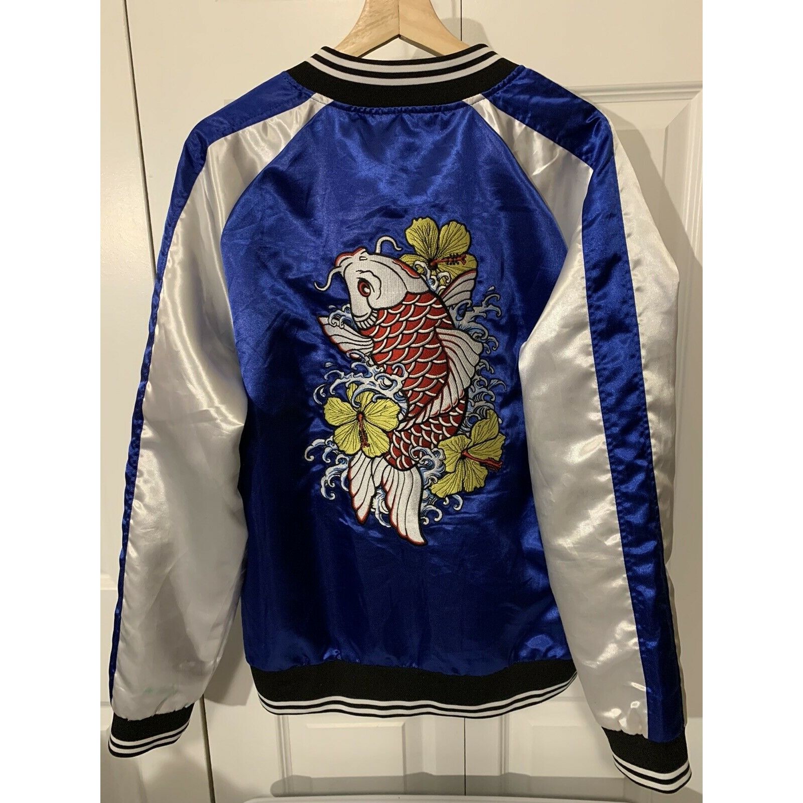 Kayden K Kayden k Koi Fish Baseball Style Jacket Full Zip Blue White Size US XL / EU 56 / 4 - 1 Thumbnail