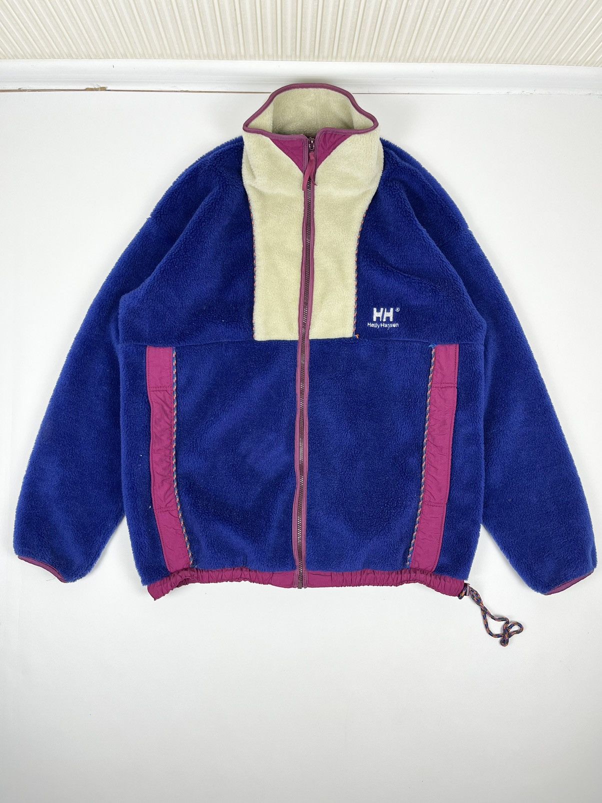 VTG 90s HELLY HANSEN PROFILE THICK PILE FLEECE JACKET ZIP UP PURPLE L 44”
