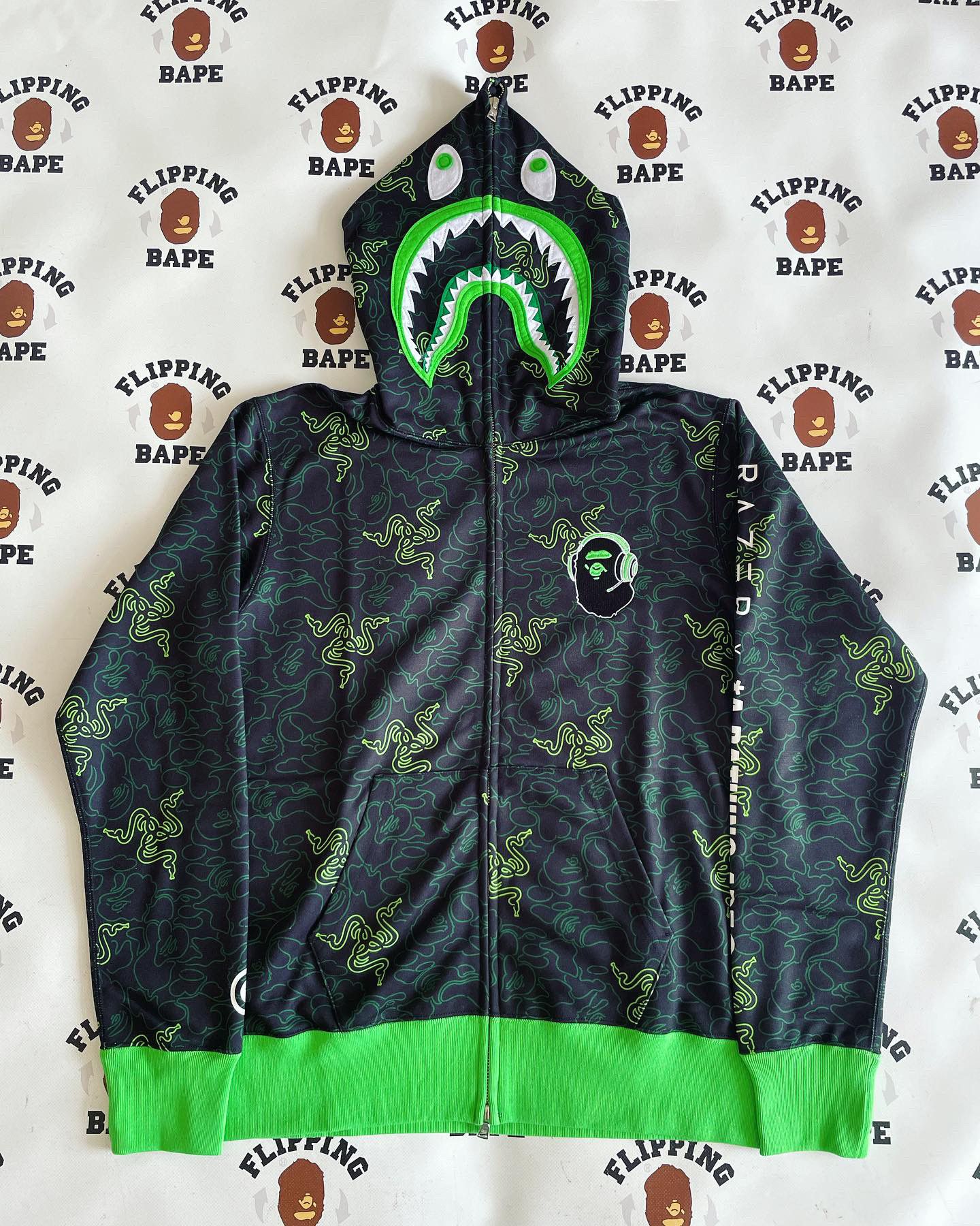 Bape BAPE X RAZER NEON CAMO SHARK FULL ZIP HOODIE Grailed