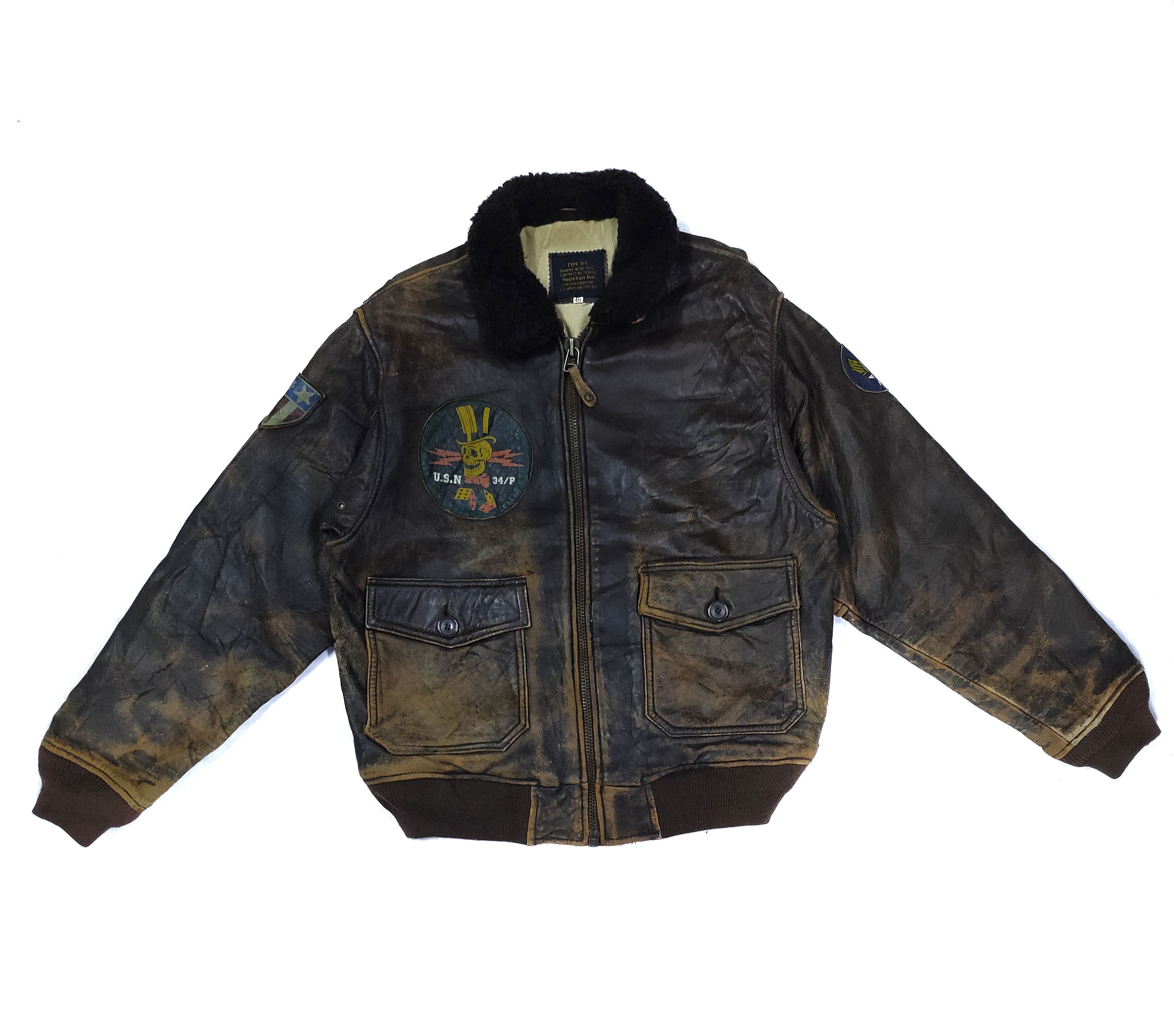 image of Genuine Leather x USAF Vintage Houston Usn Type G-1 Leather Jacket in Brown, Men's (Size Medium)