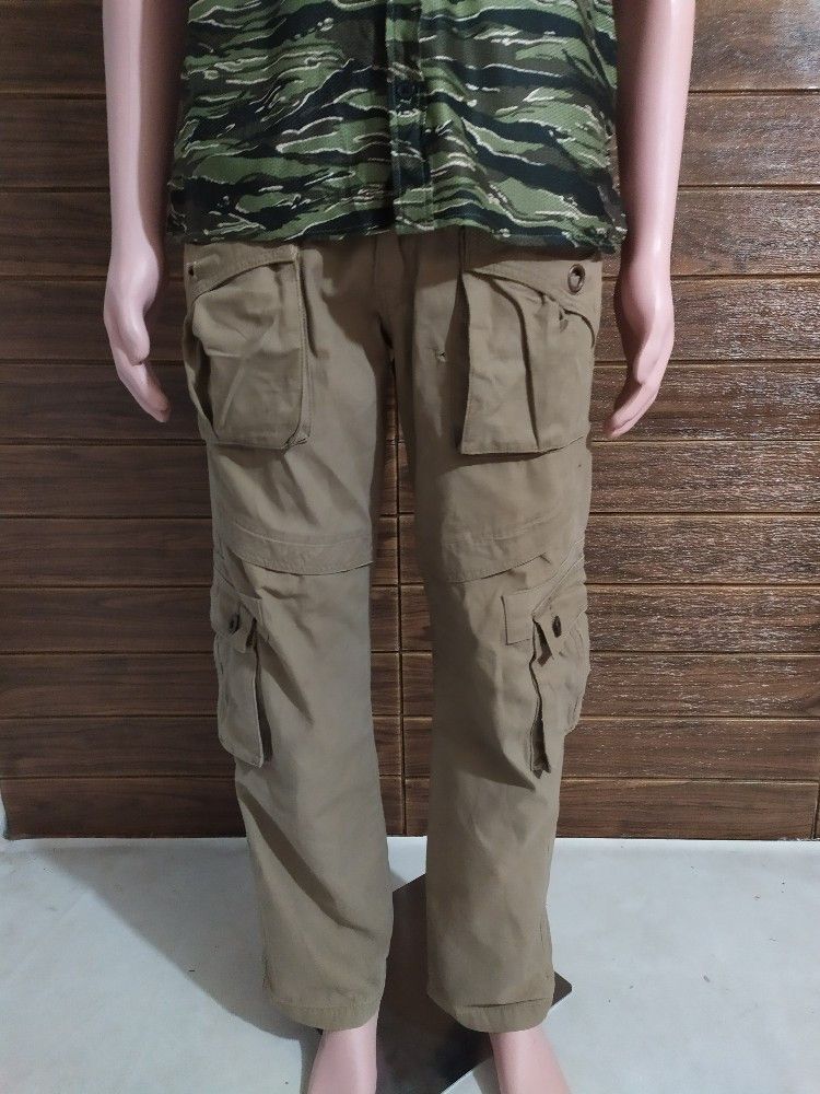 image of Massam Multipocket Cargo Tactical Heavy Cotton Pants in Khaki, Men's (Size 31)