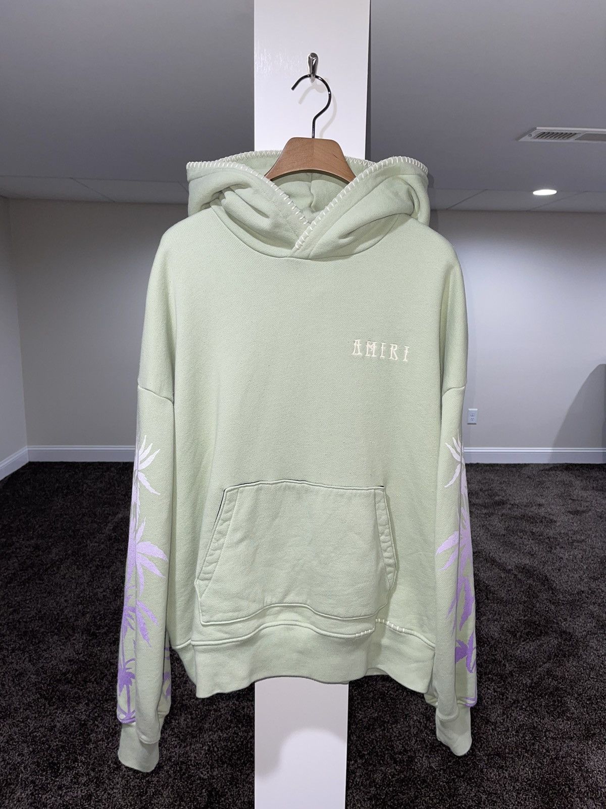 Image of Amiri Eternal Happiness Palm Tree Mint Green Oversize Hoodie, Men's (Size Small)