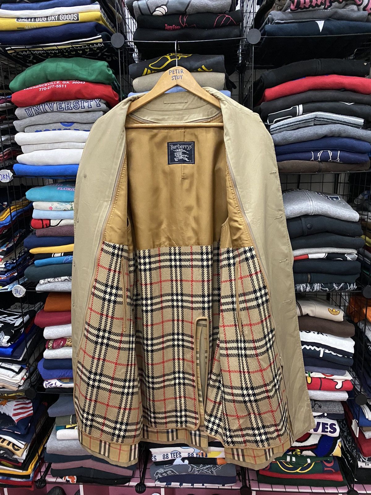 image of Vintage Burberrys Long Coat Novacheck Lining in Charcoal, Men's (Size Large)
