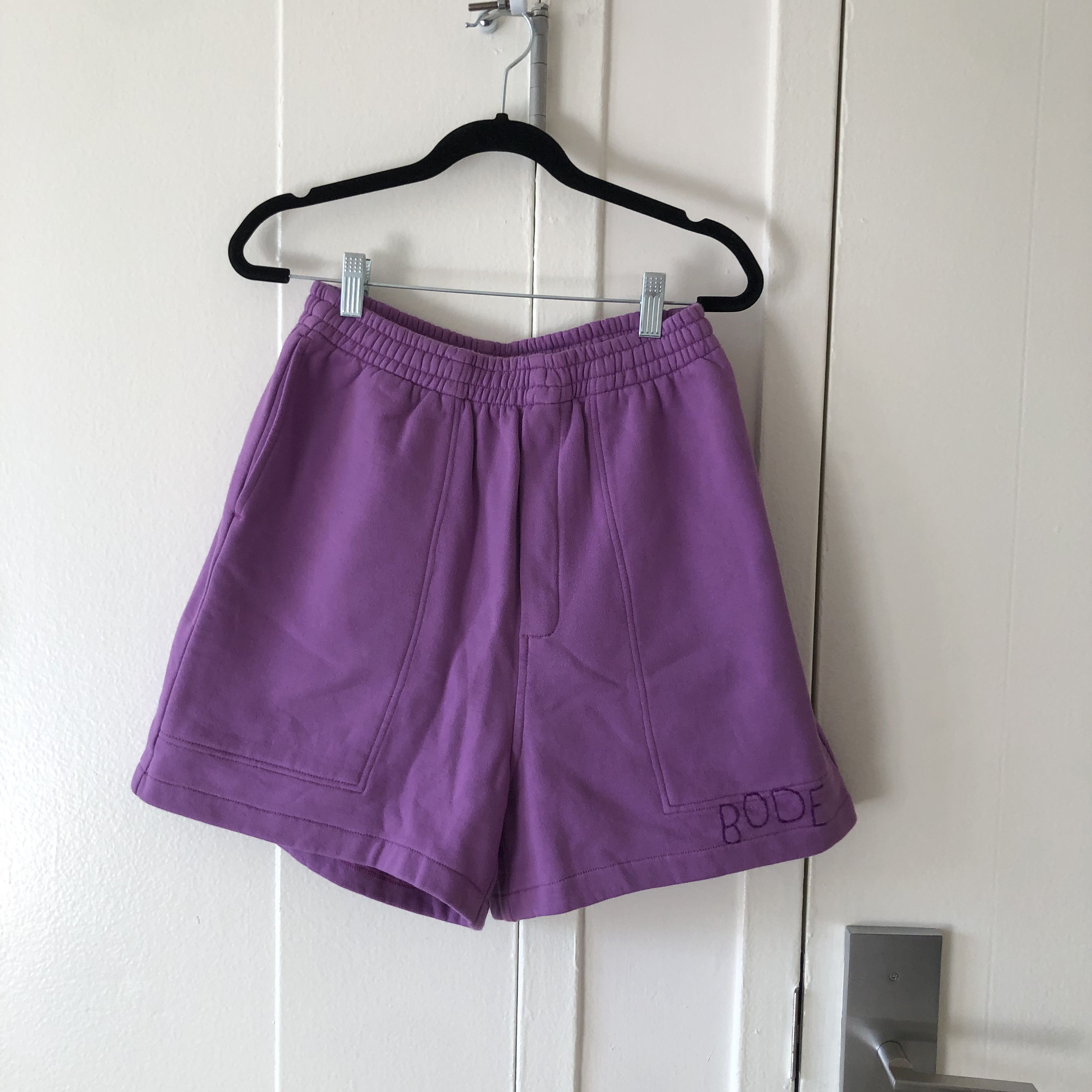 image of Bode Embroidered Logo Shorts in Purple, Men's (Size 30)