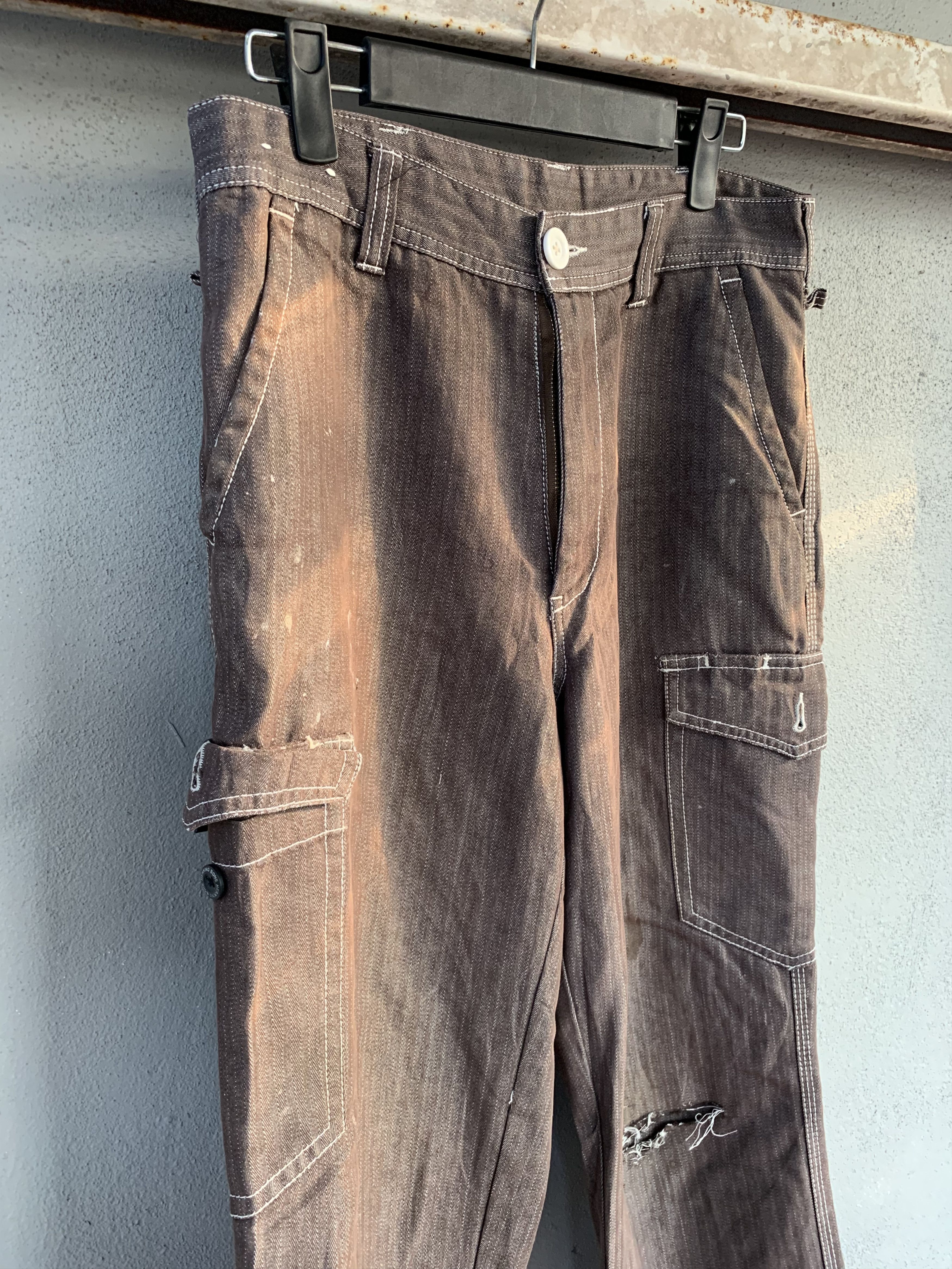 Japanese Brand Cargo Pants Herring Bone Brown Over The Stripes Very Rare Size US 28 / EU 44 - 3 Thumbnail