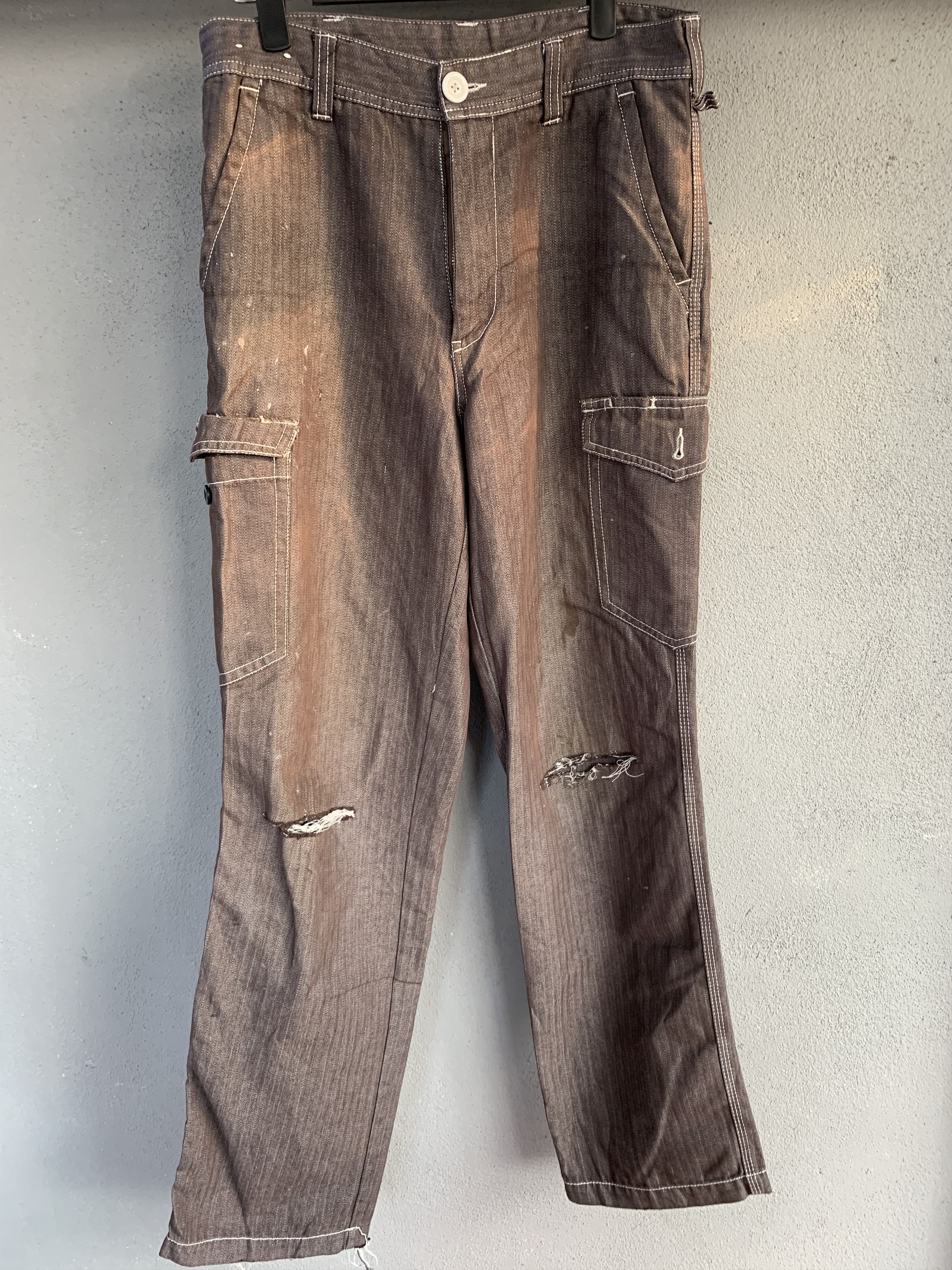Japanese Brand Cargo Pants Herring Bone Brown Over The Stripes Very Rare Size US 28 / EU 44 - 1 Thumbnail