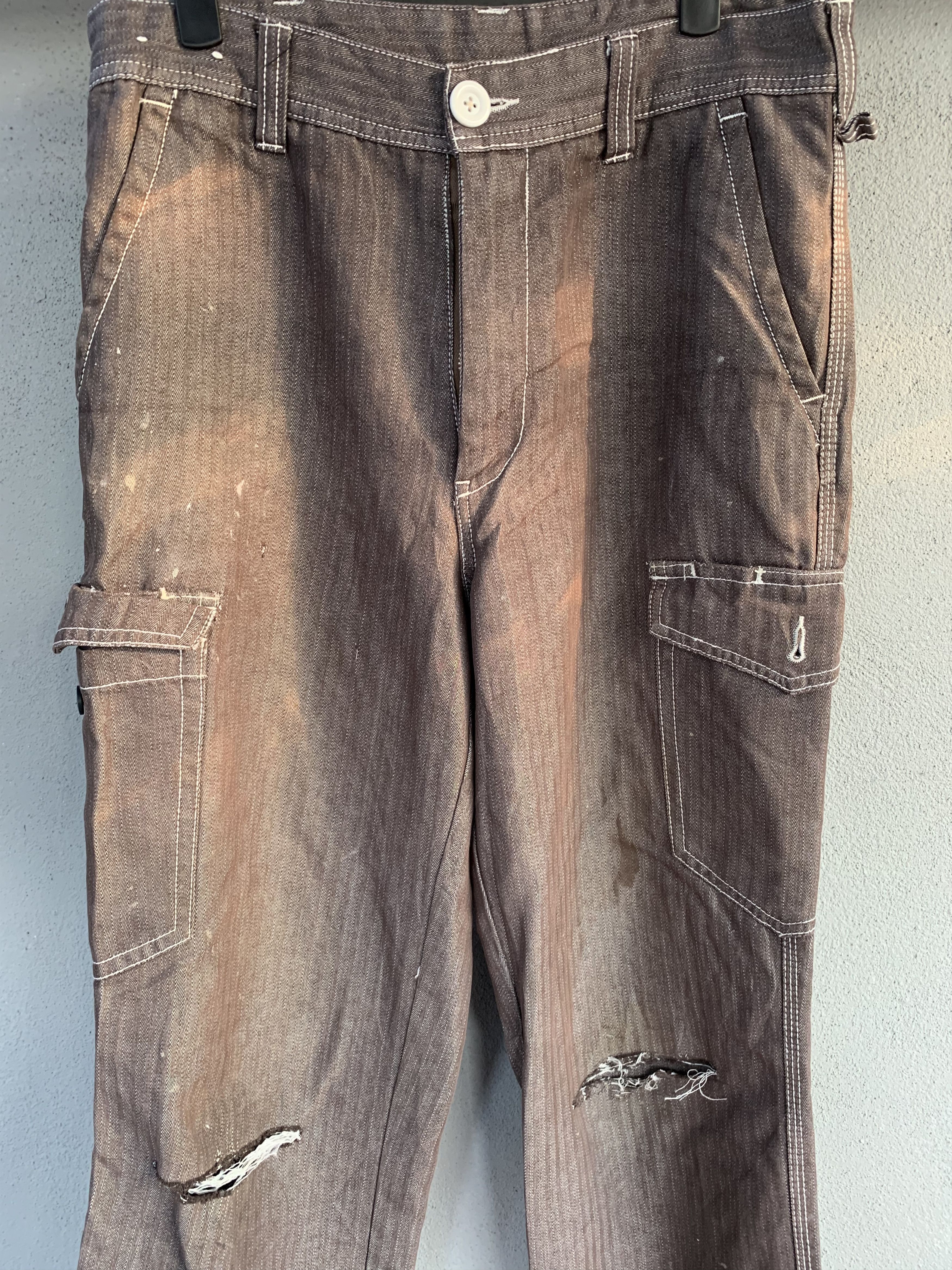 Japanese Brand Cargo Pants Herring Bone Brown Over The Stripes Very Rare Size US 28 / EU 44 - 10 Thumbnail