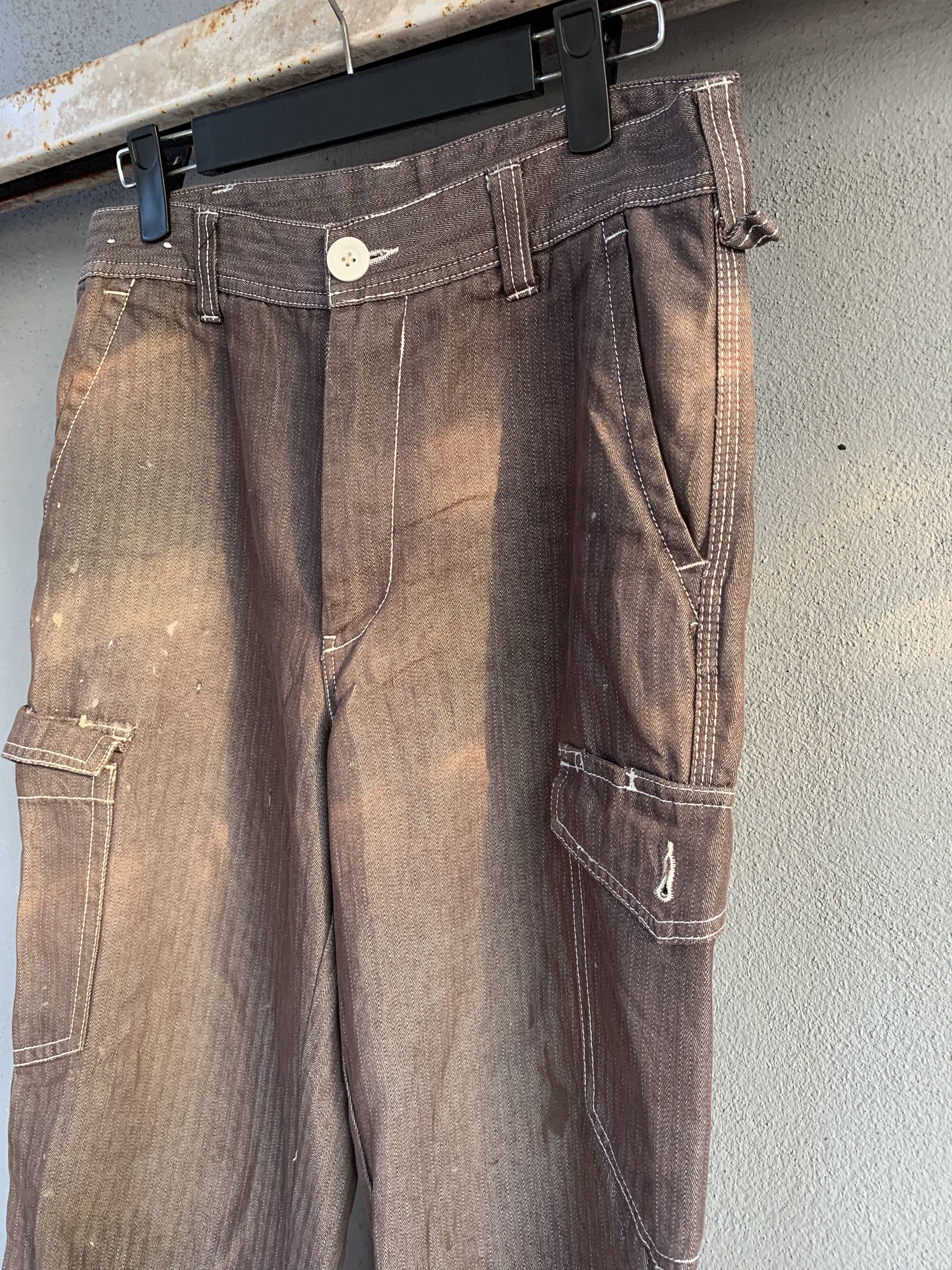 Japanese Brand Cargo Pants Herring Bone Brown Over The Stripes Very Rare Size US 28 / EU 44 - 4 Thumbnail