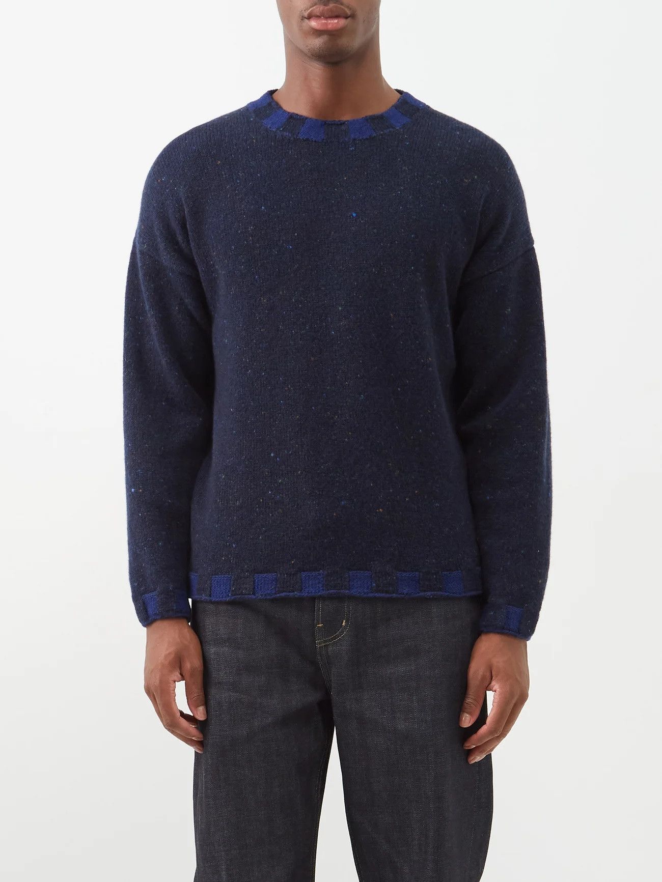 image of Inis Meain Inis Meáin Crewneck Sweater - Navy Donegal Wool & Cashmere, Men's (Size Small)
