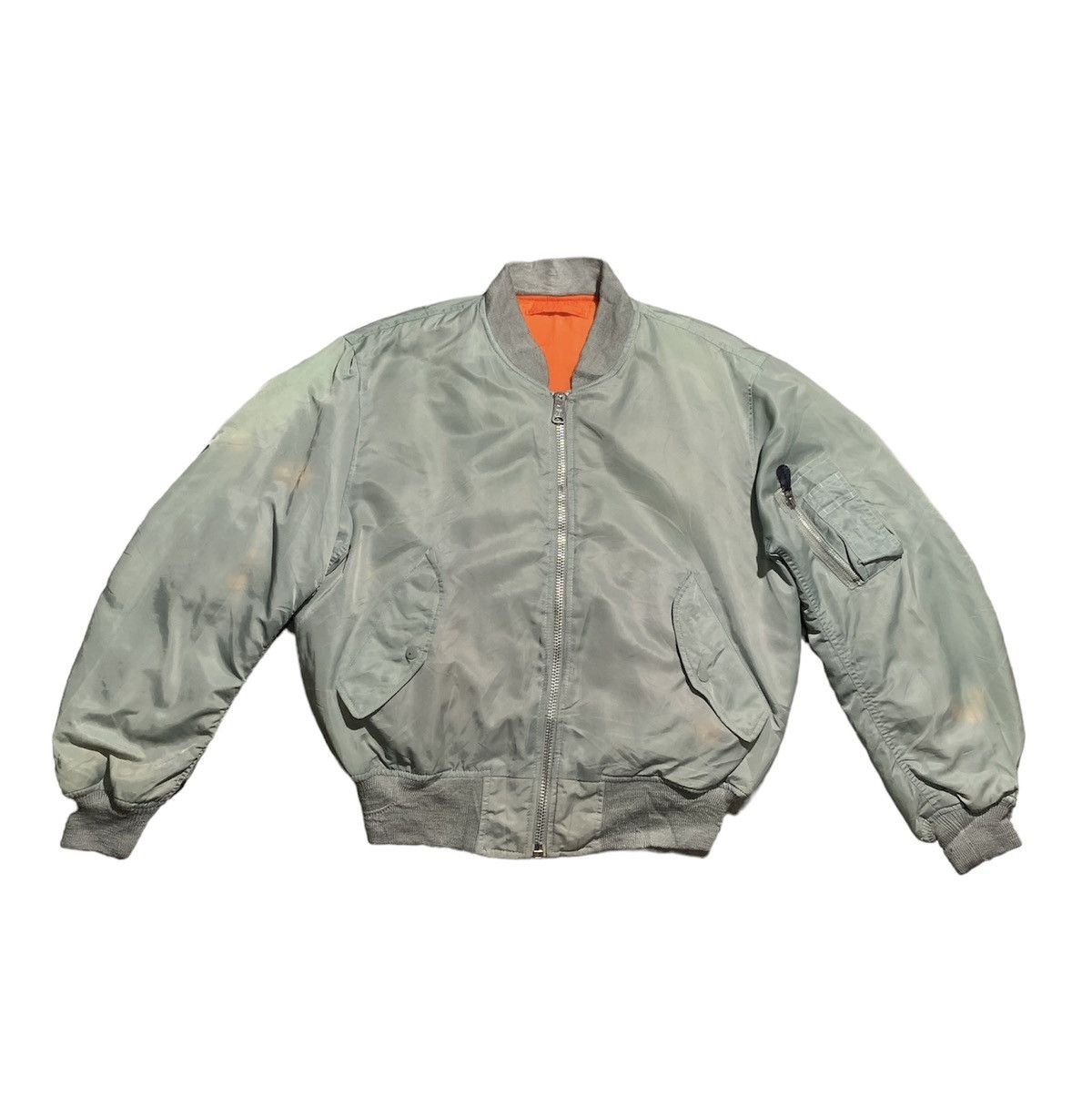 image of Bomber Jacket x Military Vintage Trashed 80's Phantom Military Ma-1 Flight Jacket, Men's (Size Larg