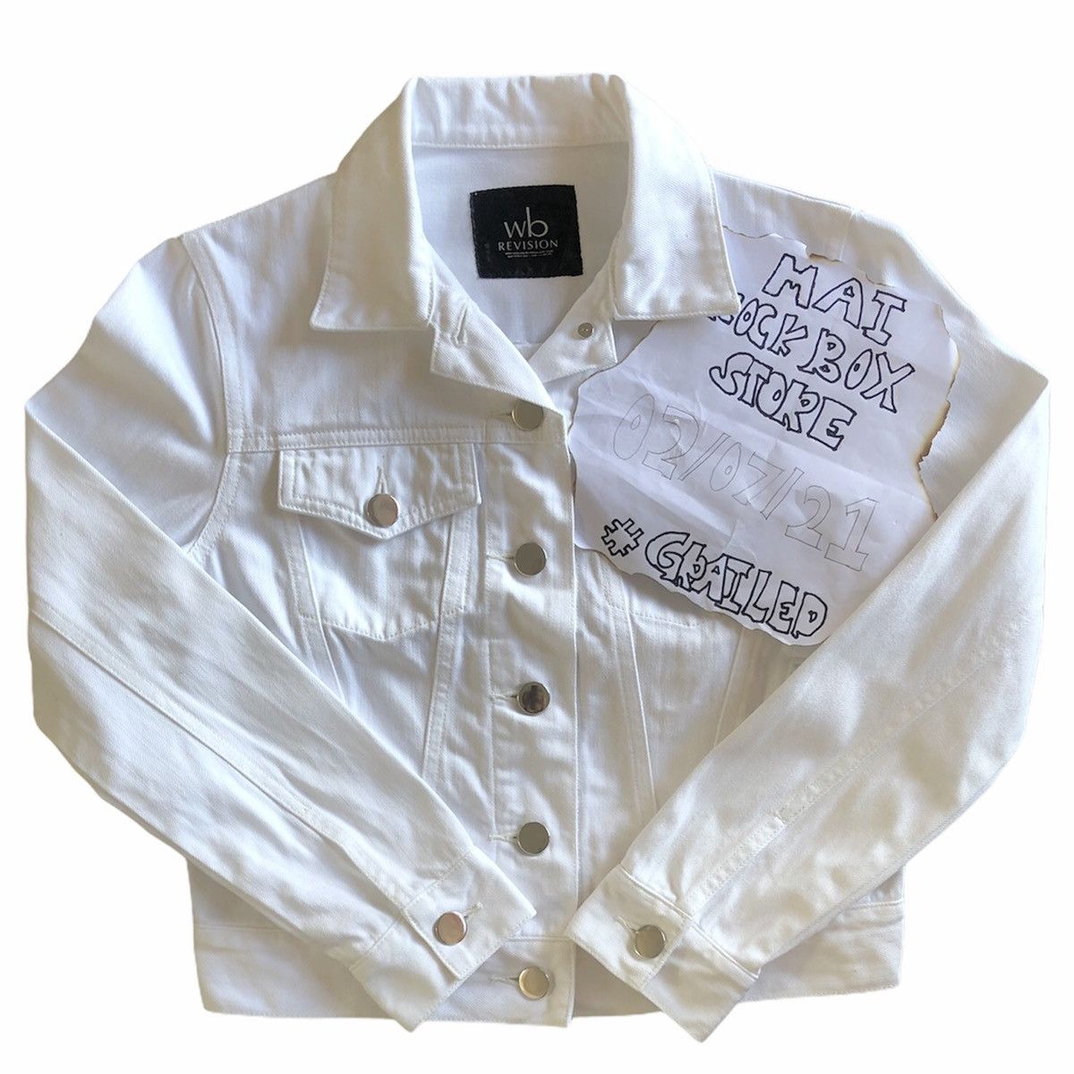 image of Vintage Trucker Denim Jacket By Wb Revision in White, Men's (Size XS)