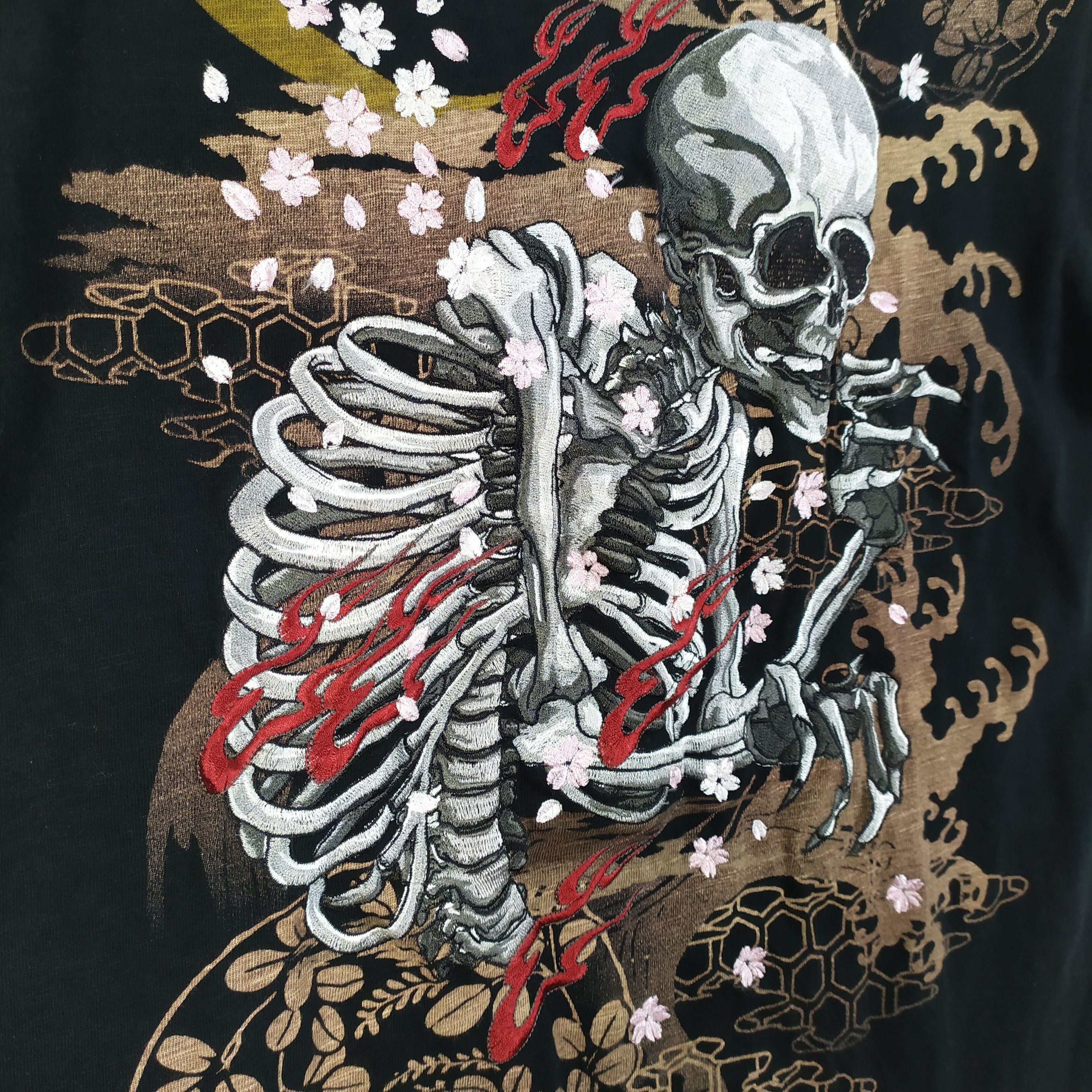 Japanese Brand Sukajan Skeleton Sakura Embroidery Logo Sukajan Tee #49-003 Size US M / EU 48-50 / 2 - 3 Thumbnail