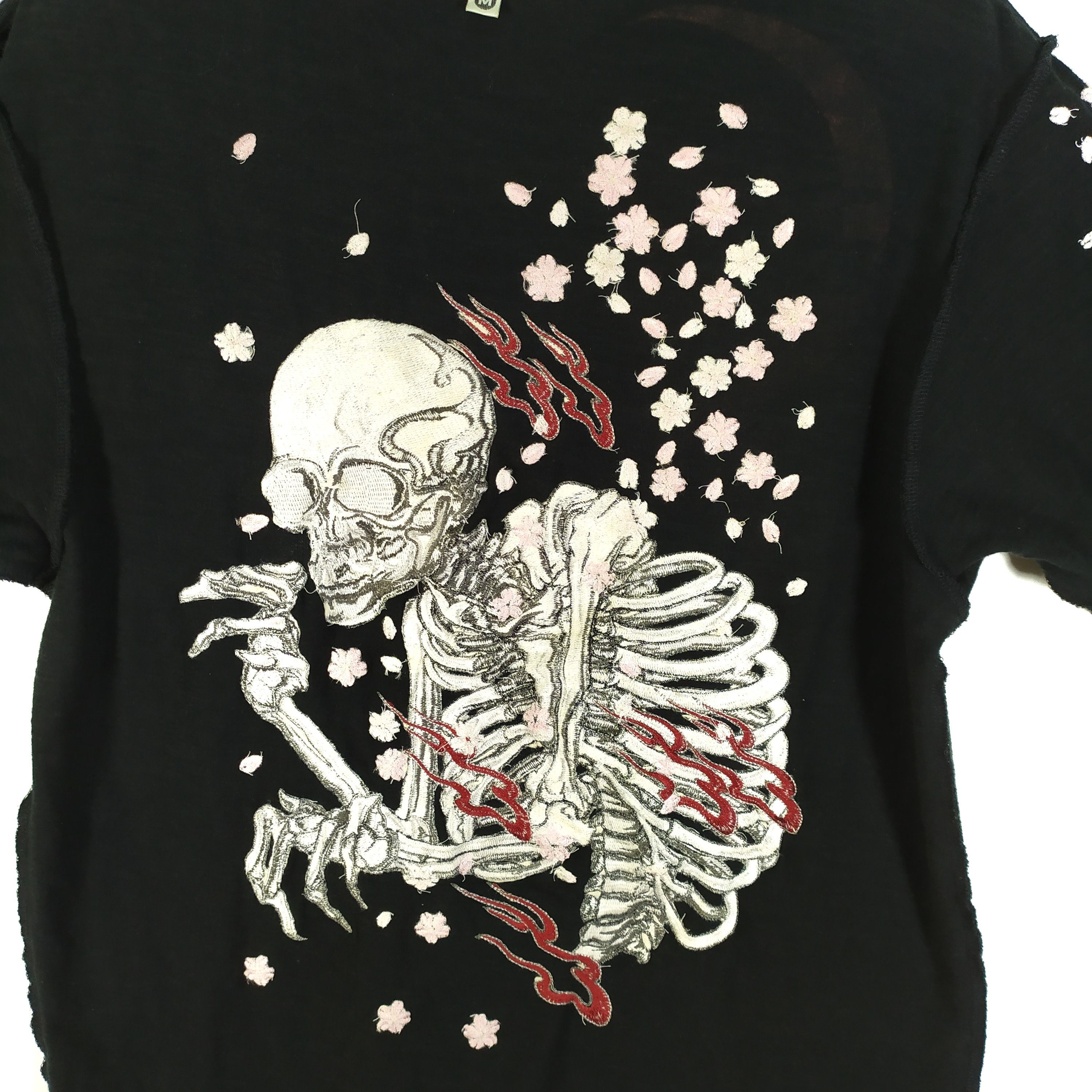 Japanese Brand Sukajan Skeleton Sakura Embroidery Logo Sukajan Tee #49-003 Size US M / EU 48-50 / 2 - 7 Thumbnail