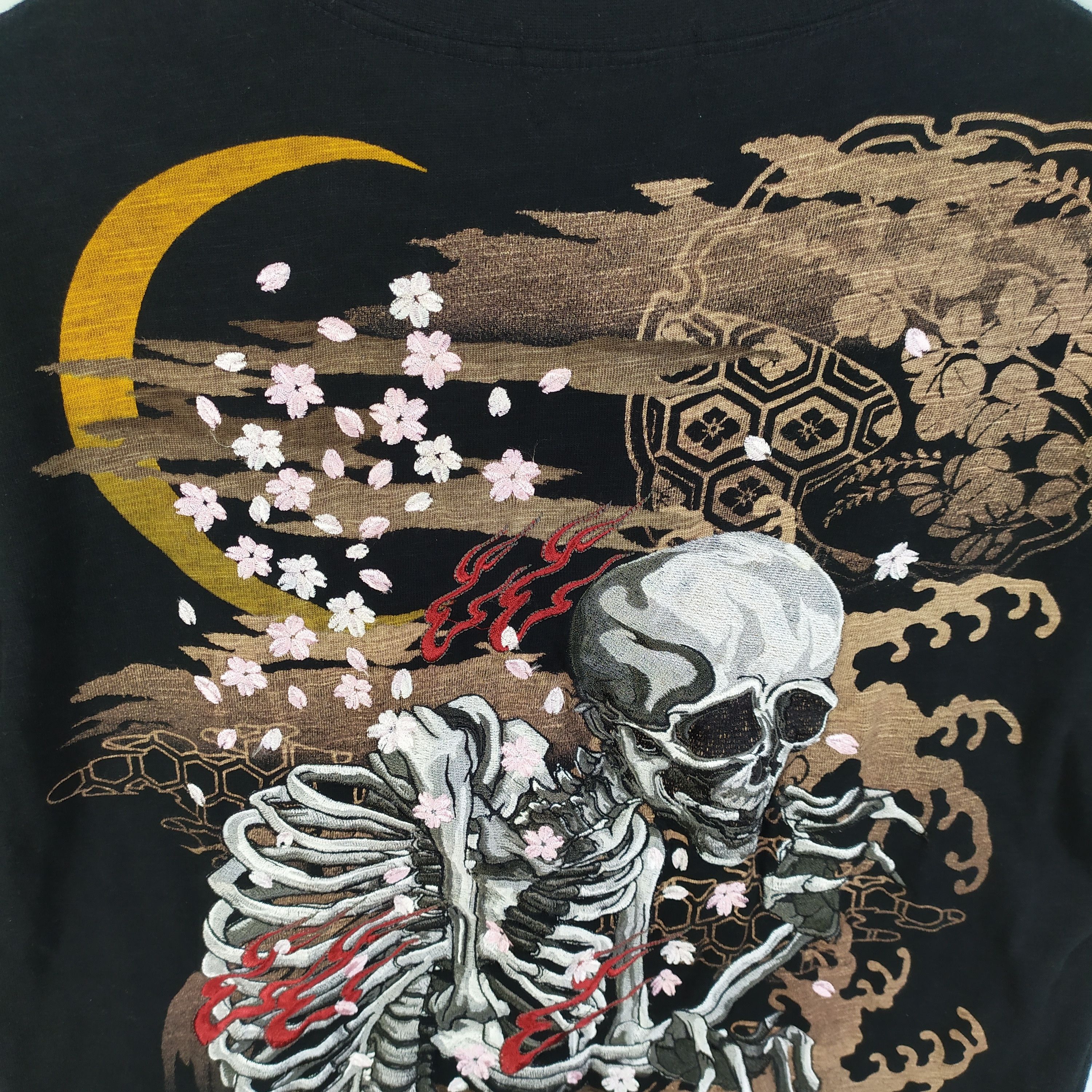 Japanese Brand Sukajan Skeleton Sakura Embroidery Logo Sukajan Tee #49-003 Size US M / EU 48-50 / 2 - 4 Thumbnail