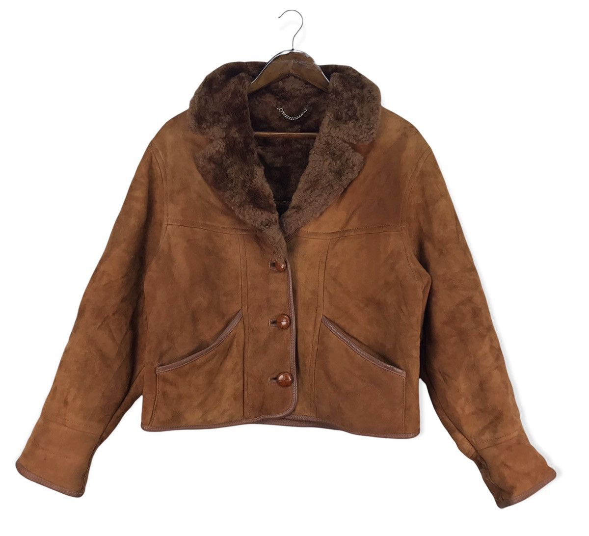 image of Sheepskin Coat x Vintage Woolea Sheepskin Leather Jacket in Brown, Women's