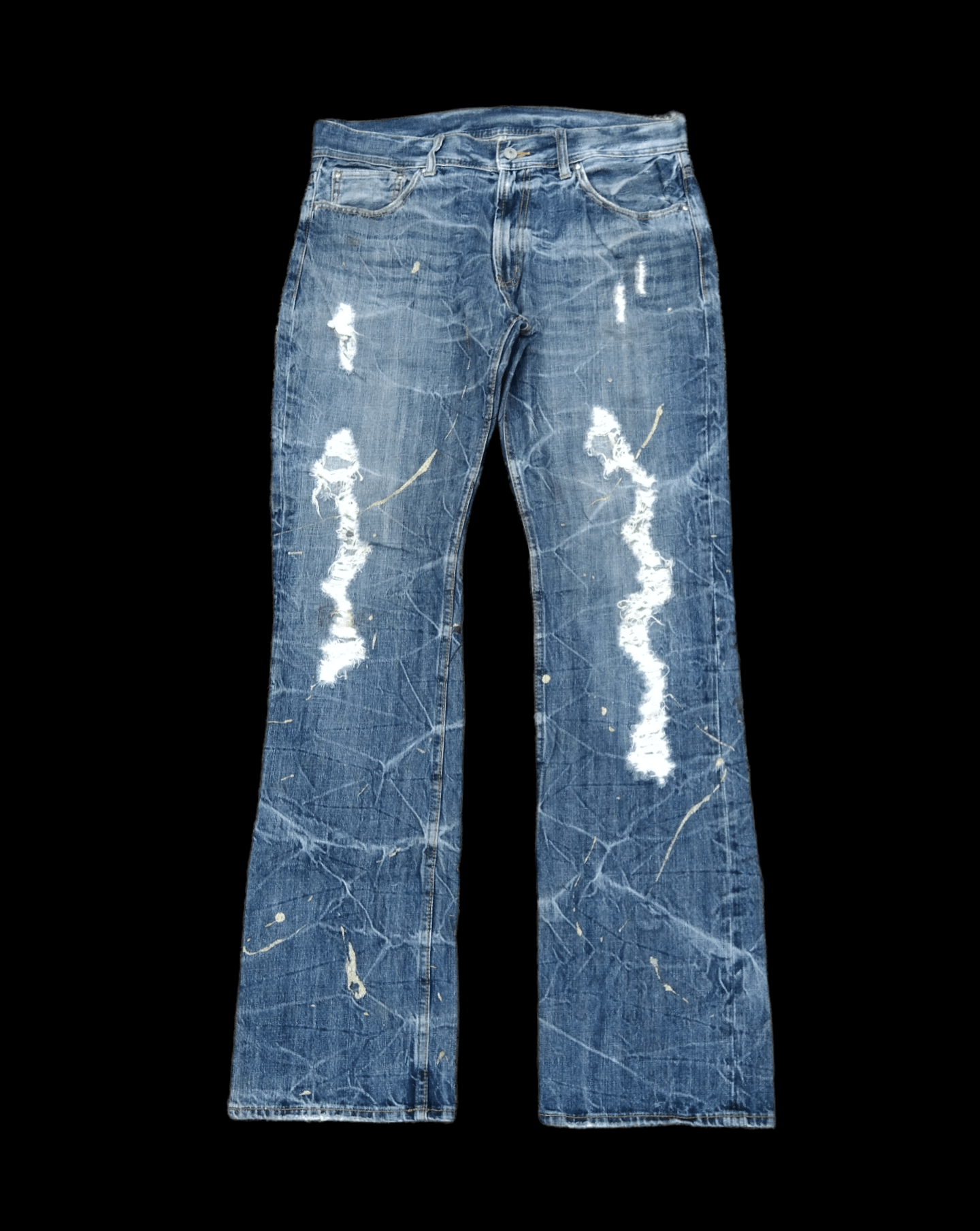 Art Comes First FLARE⚡DISTREESSED SPLATTED UNBRAND DENIM PANTS Size US 32 / EU 48 - 1 Thumbnail