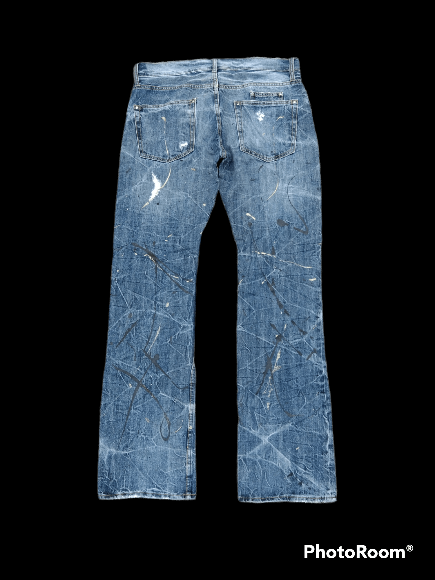 Art Comes First FLARE⚡DISTREESSED SPLATTED UNBRAND DENIM PANTS Size US 32 / EU 48 - 2 Thumbnail