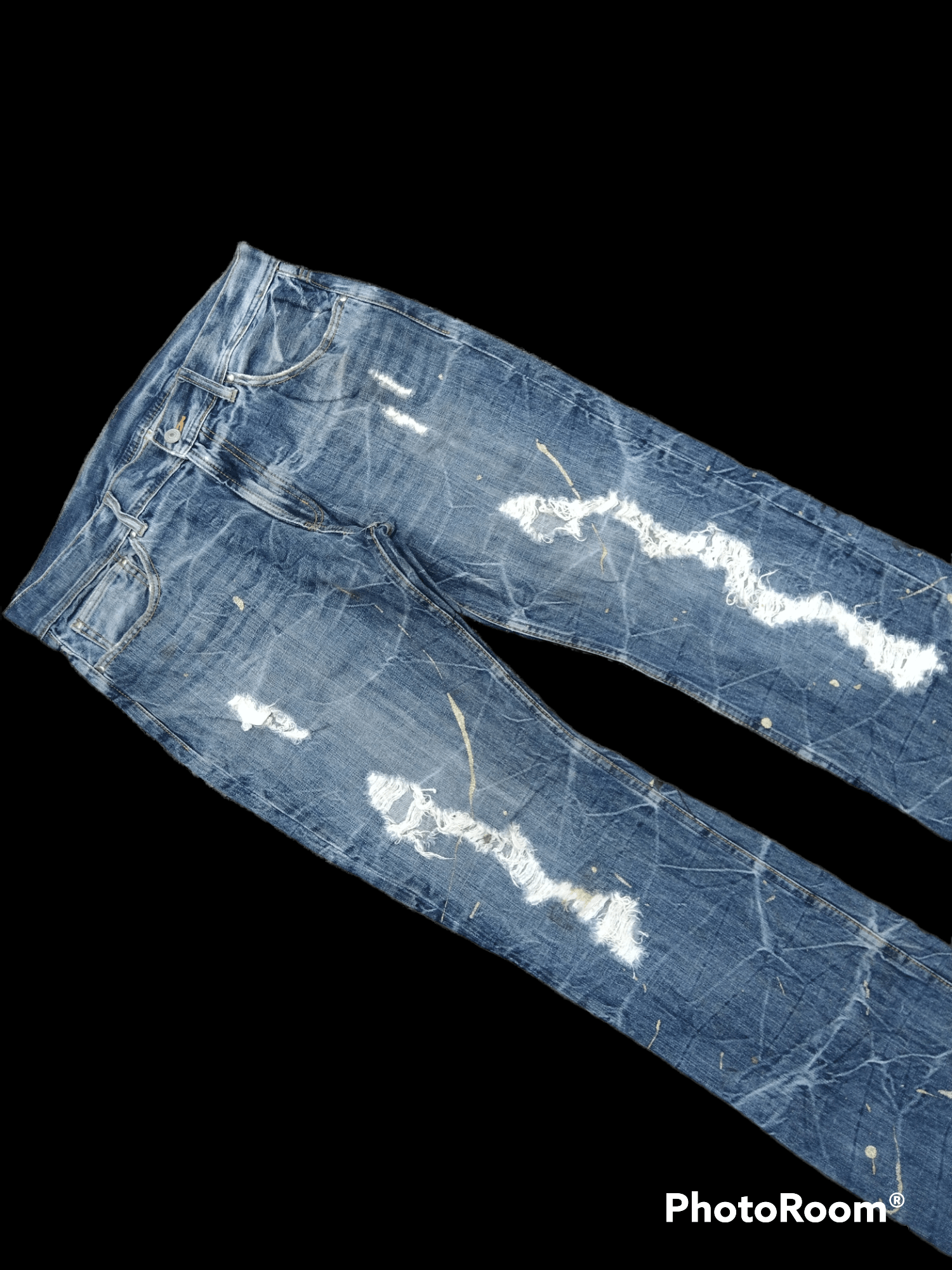Art Comes First FLARE⚡DISTREESSED SPLATTED UNBRAND DENIM PANTS Size US 32 / EU 48 - 3 Thumbnail