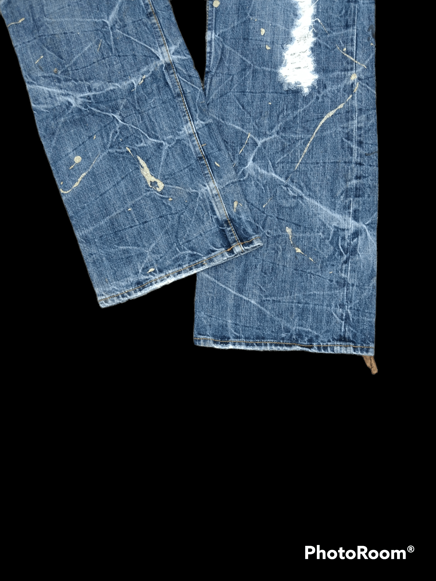 Art Comes First FLARE⚡DISTREESSED SPLATTED UNBRAND DENIM PANTS Size US 32 / EU 48 - 6 Thumbnail